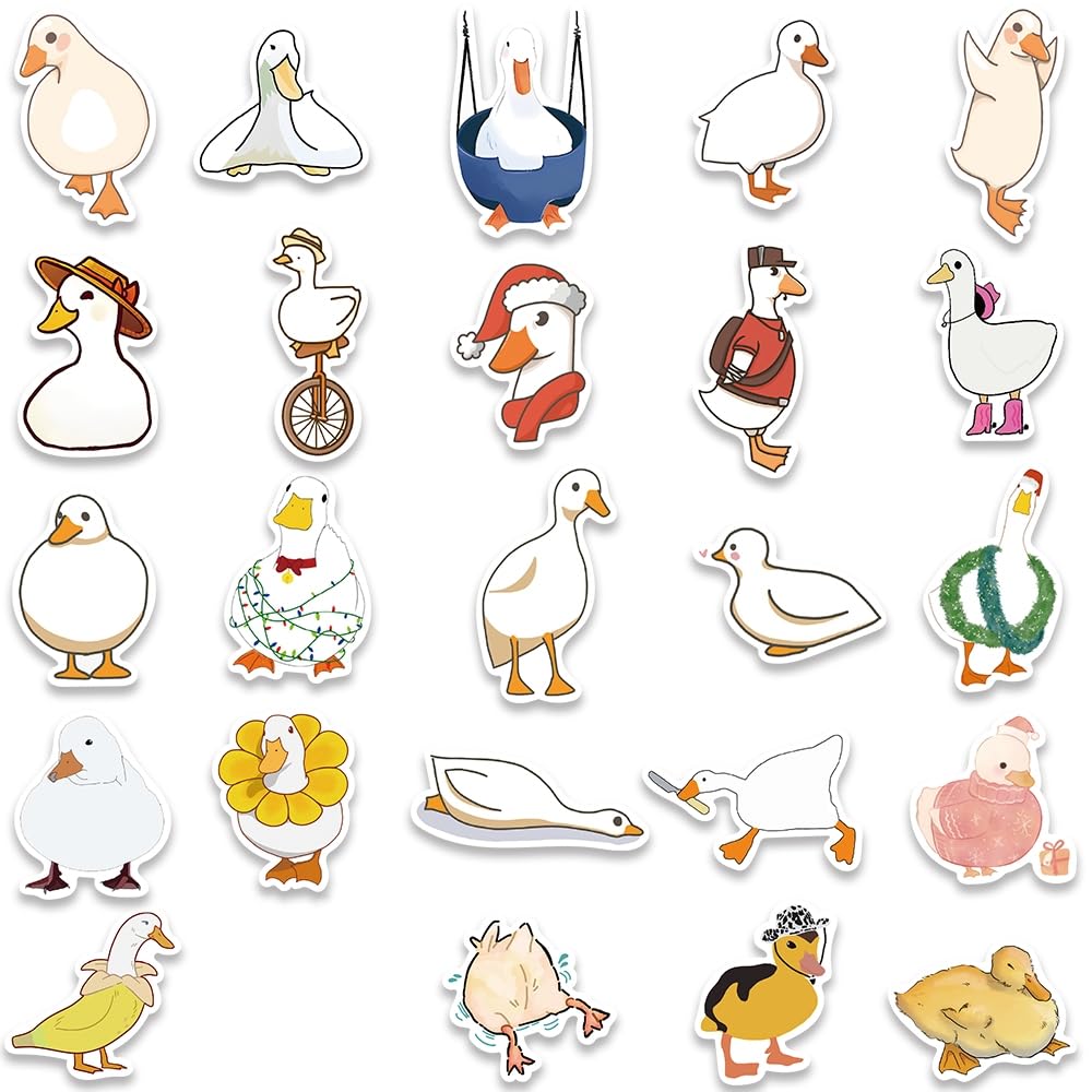 50PCS Cute Duck Stickers - Waterproof Vinyl Cartoon Animal Decals for Kids, Water Bottles, Laptops & DIY Crafts - Funny Durable Hapiuen Sticker Pack for School, Scrapbooking & Home Decor