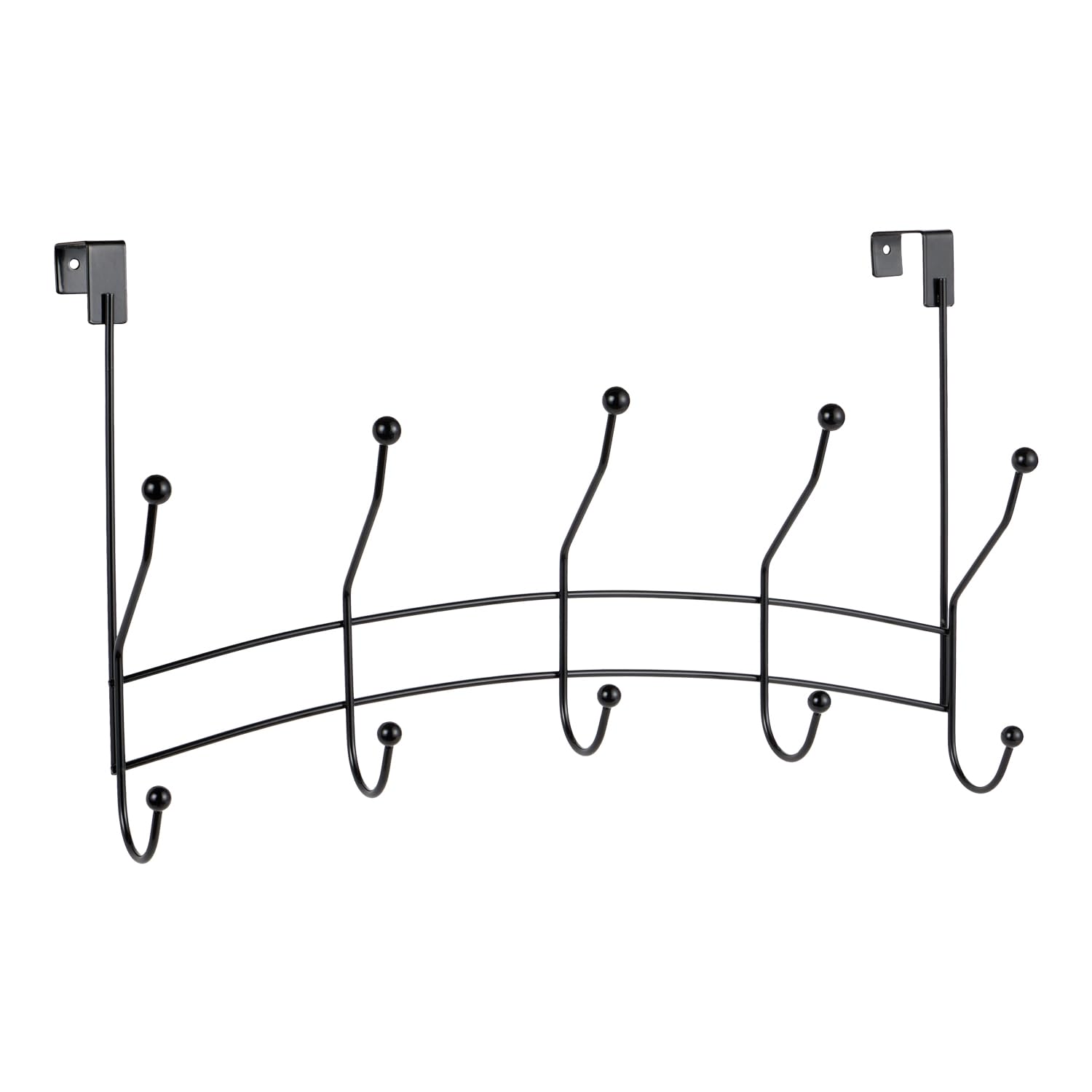 Home Basics Over The Door Clothes Rack - 10 Hook Black Door Organizer for Clothes, Accessories, Towels & Robes | Space-Saving Storage Solution for Bedroom, Bathroom, Closet & Dorm | Fits Any Standard Door