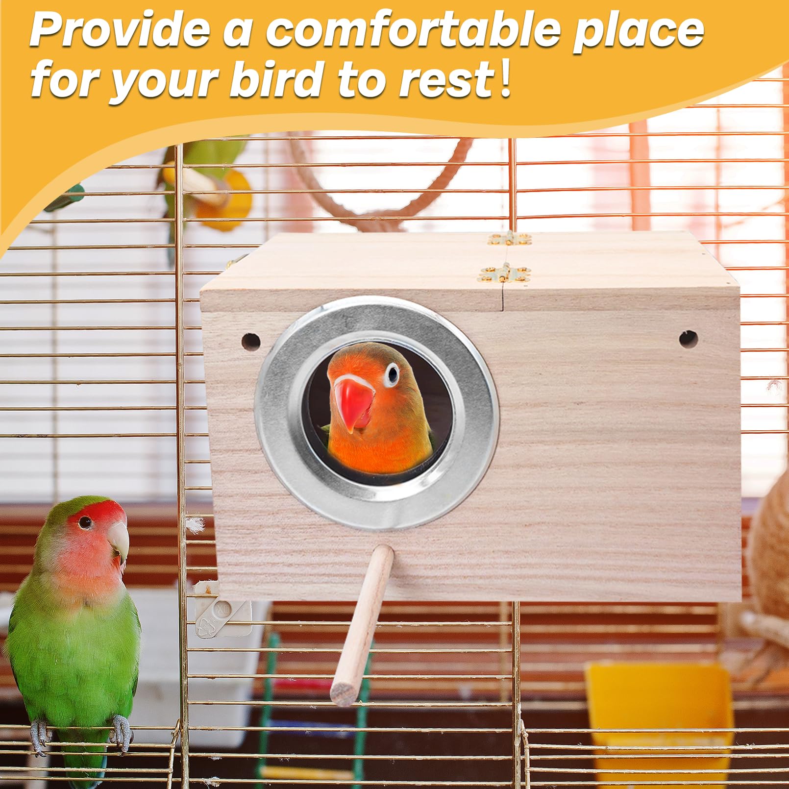 Premium Wooden Parakeet Nesting Box - Bird House for Cage, Mating & Breeding Box for Lovebirds, Cockatoo, Budgie, Finch, Canary - Small & Medium Birds (9.8