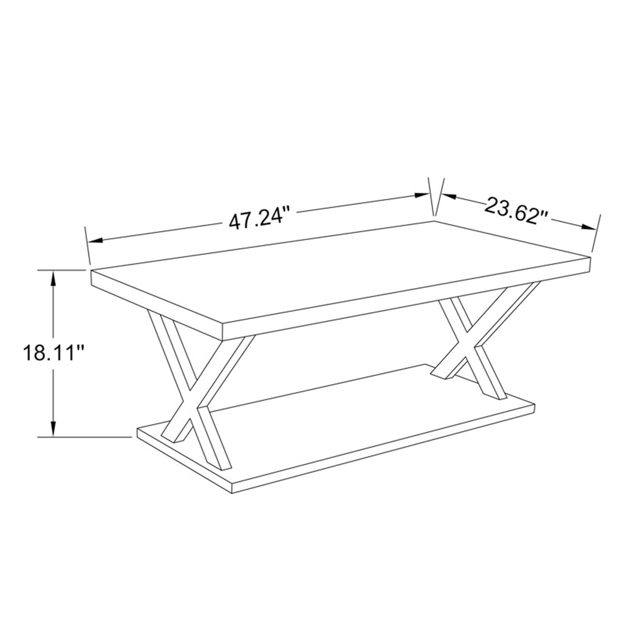 Vanity Art Modern 2-Tier Industrial Coffee Table with Storage Shelf - X-Frame Rectangle Design for Living Room, Home Office - Brown (MLT4088CT-BR-BK) | Perfect for Small Spaces, Apartment Decor & Entertaining Guests