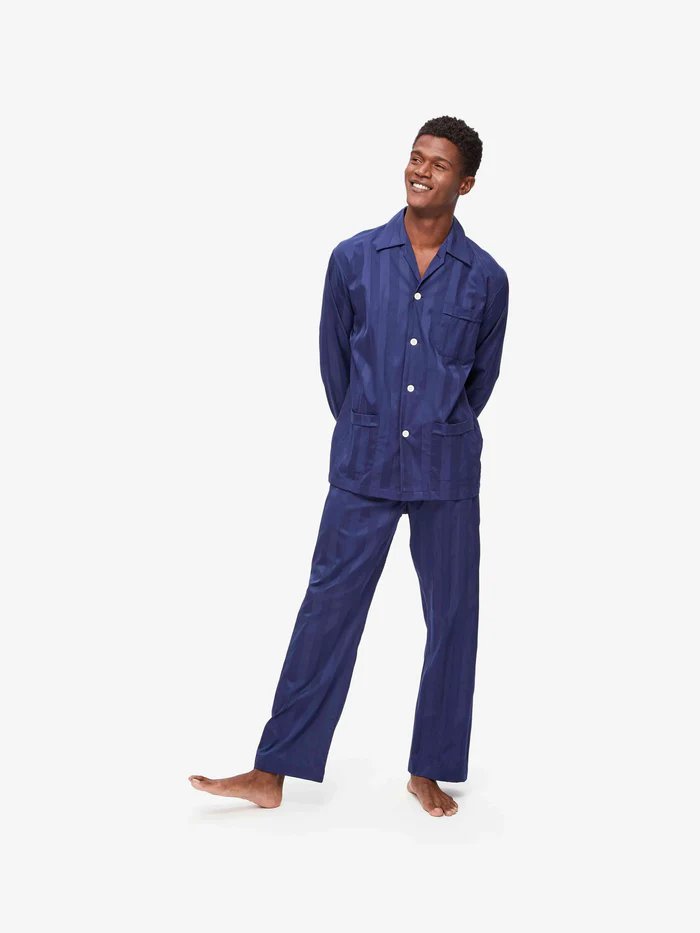 DEREK ROSE Lingfield Men's Soft Cotton Pajama Set - Navy Blue Sleepwear for Men | Cozy Lounge Wear & Nightwear for Relaxation at Home