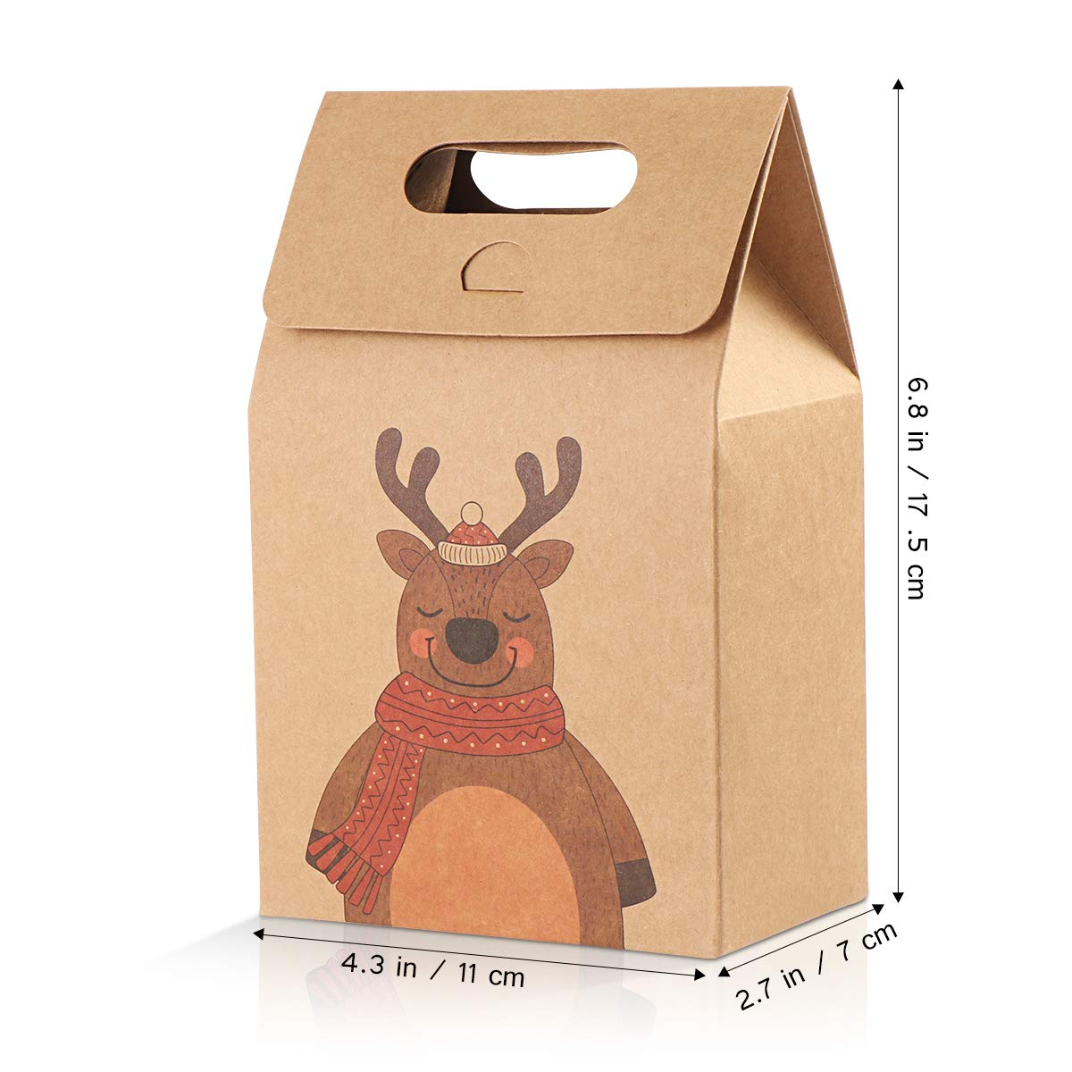 HEMOTON 16PCS Christmas Treat Bags - Durable Kraft Paper Gift Wrapping Bags for Cookies, Candy & Chocolate - Perfect for Holiday Parties, Gift Giving & Food Storage