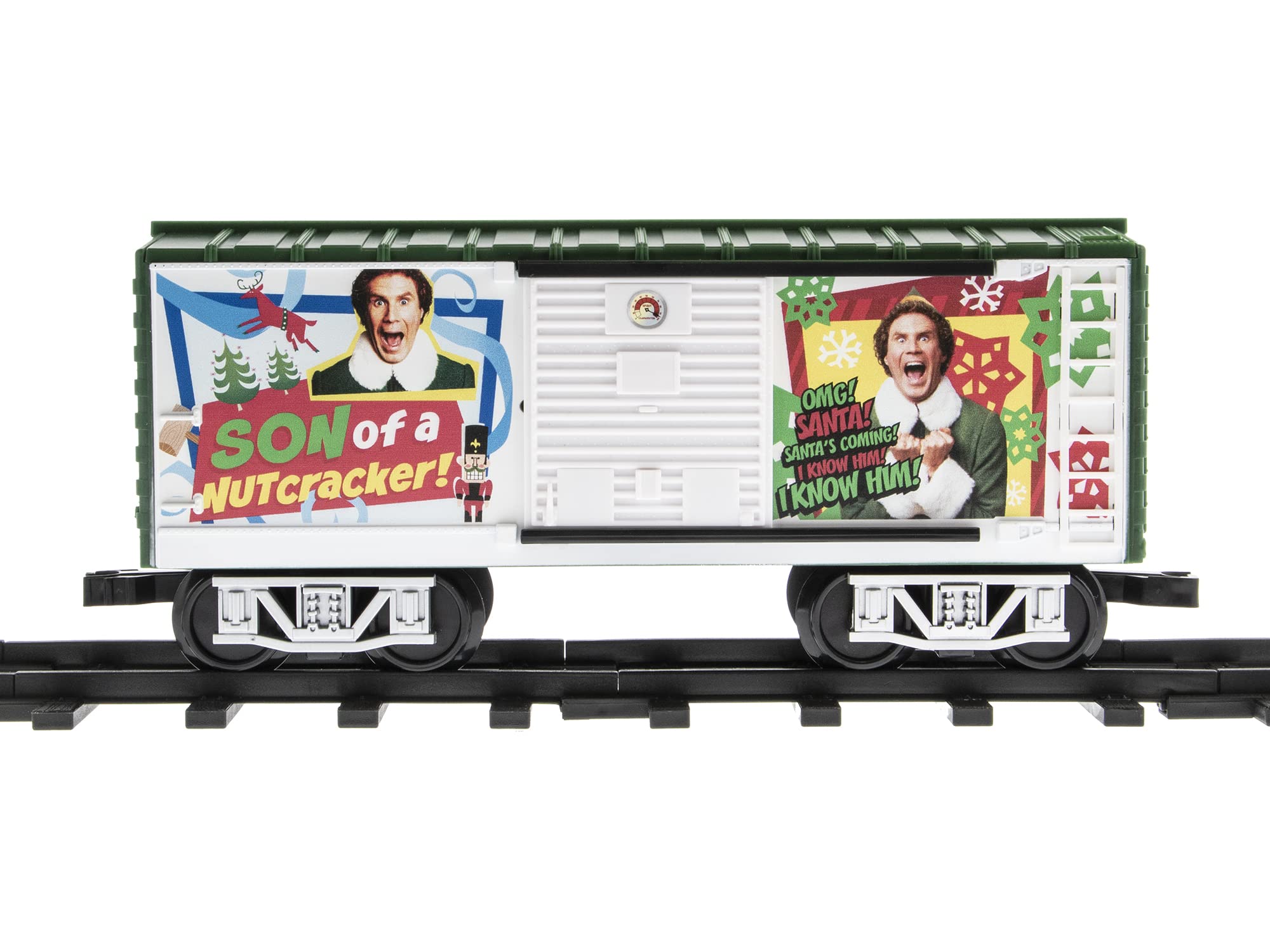 Lionel Battery-Powered Elf Toy Train Set with Locomotive, 4 Train Cars, 8-Piece Track & Remote Control - Realistic Train Sounds & LED Lights for Kids Ages 4+ | Perfect for Christmas Decorations, Birthday Gifts & Holiday Playtime