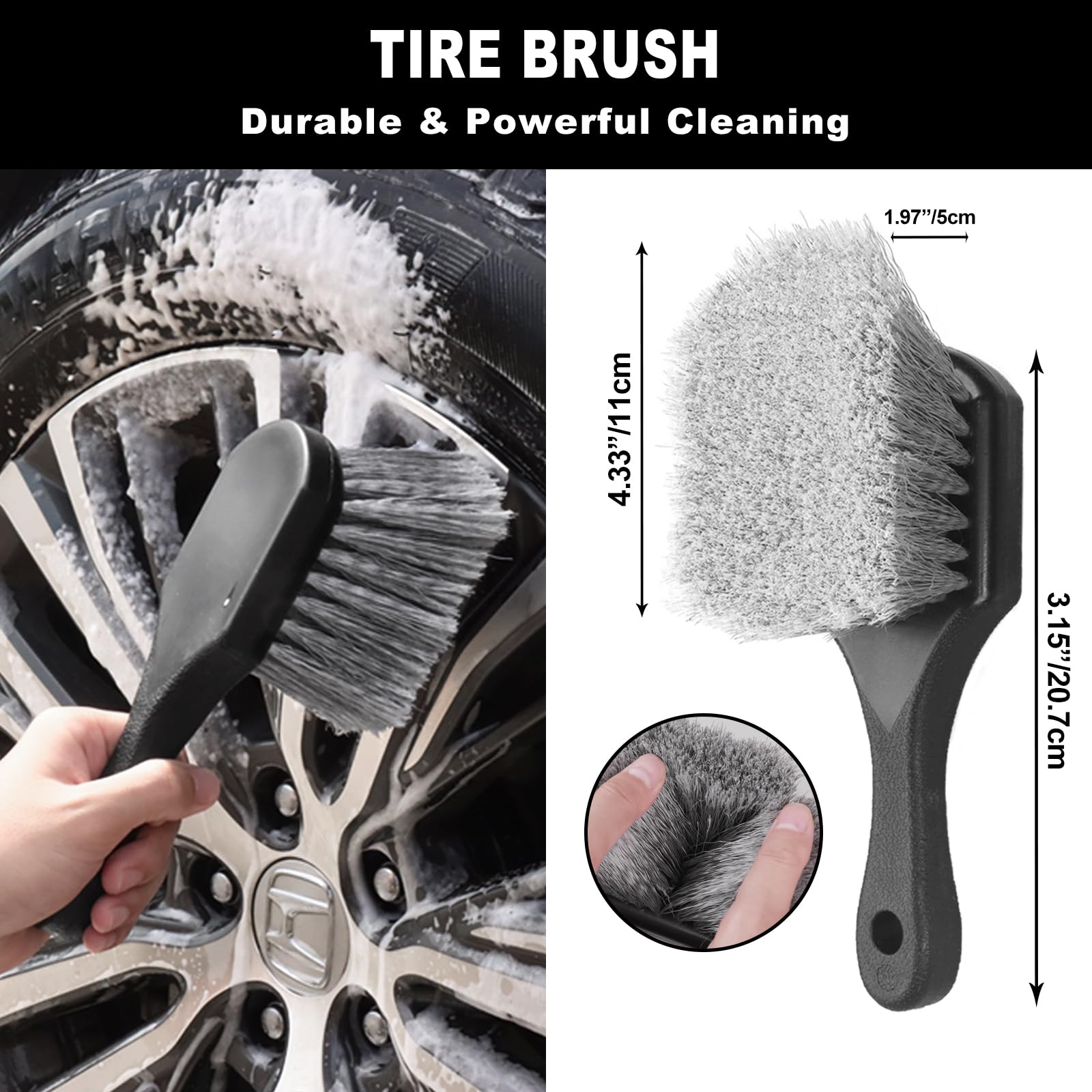 7Pcs Car Wheel Brush Kit - Soft Bristle Tire & Rim Cleaner Brushes with Shine Applicator Pad | Complete Wheel Detailing Set for Cars, Trucks & SUVs | Perfect for DIY Car Wash & Auto Detailing