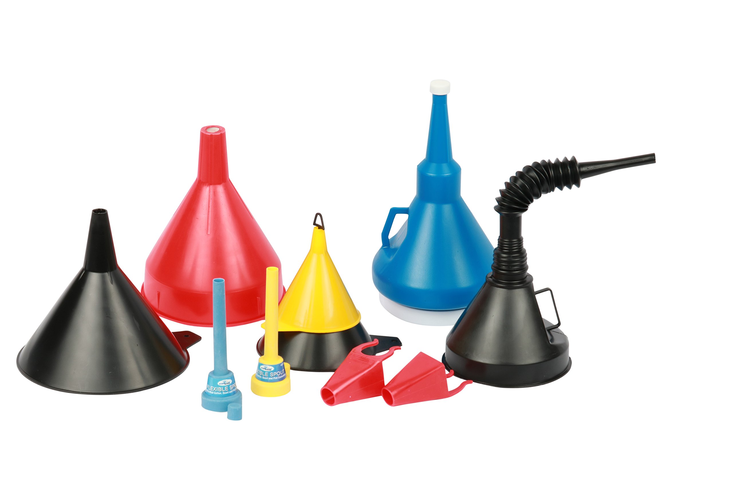 Funnel King 32850 10-Piece Funnel Set - Multi-Size Plastic Funnels for Automotive, Garage & Workshop Use - Essential for Oil Changes, Fluid Transfers & DIY Projects