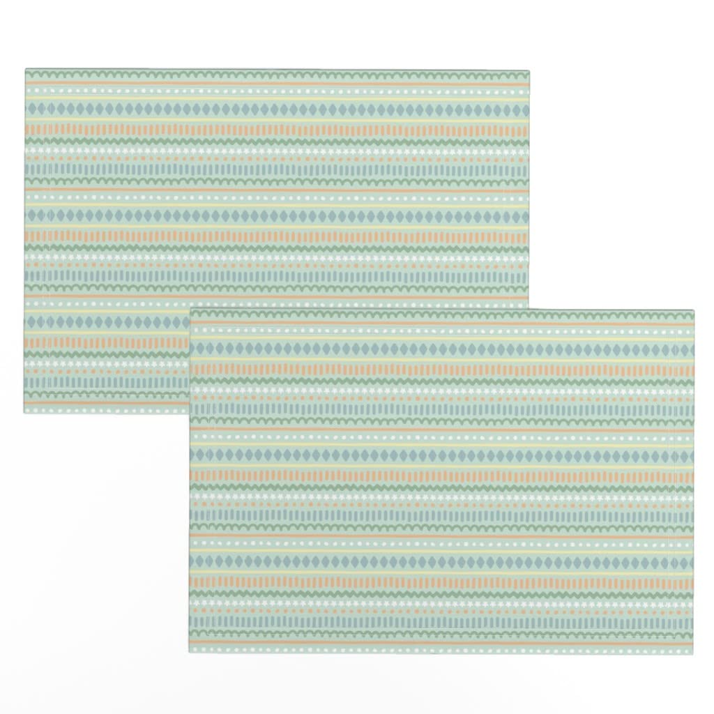 Premium Linen Cotton Canvas Placemats Set of 2 - Spring Doodle Stripe Pastel Zigzag Multicolor Printed Table Mats for Dining & Home Decor | Perfect for Easter, Brunch, and Dinner Parties