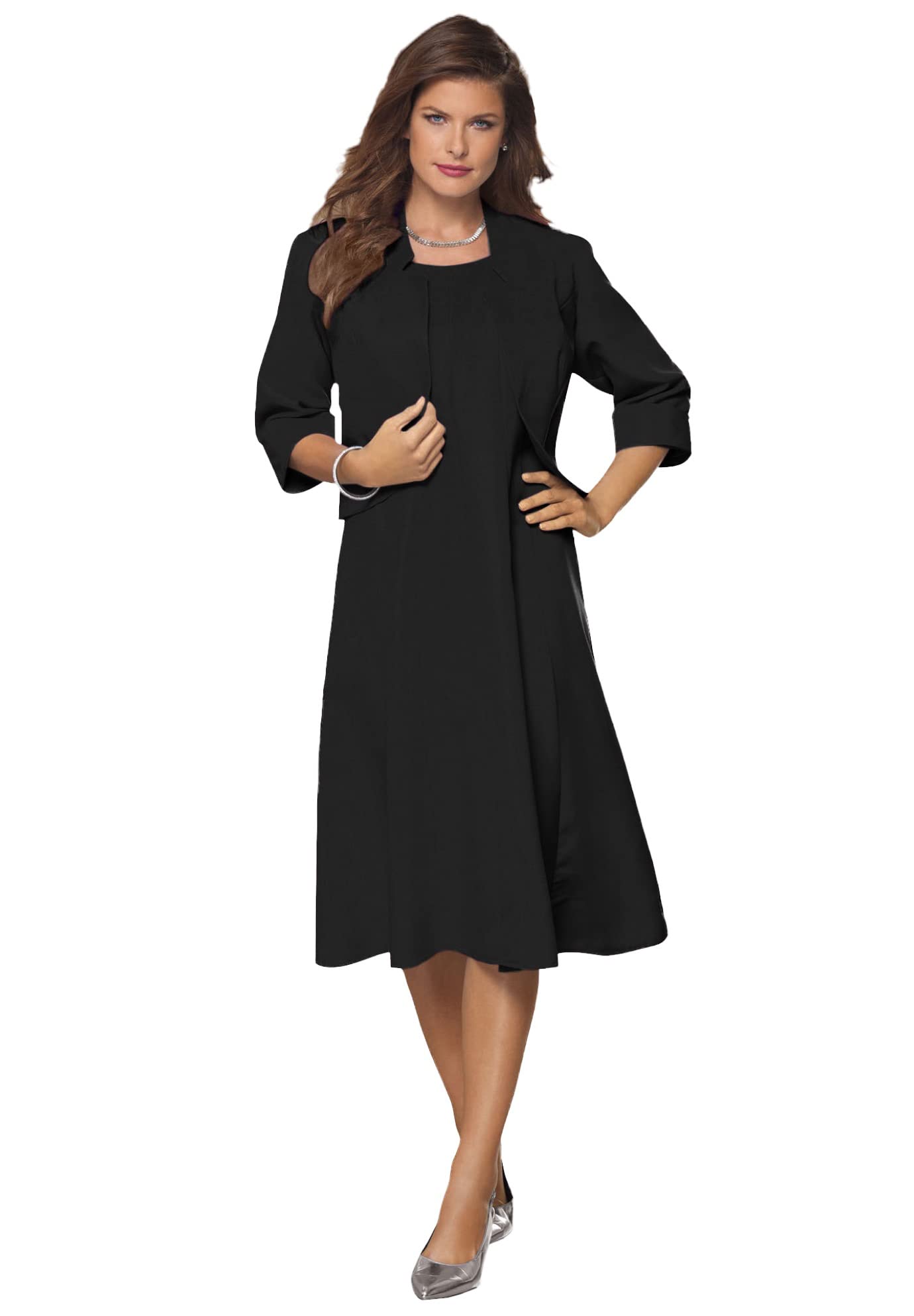 Roaman's Women's Plus Size Fit-and-Flare Jacket Dress - Stylish & Comfortable Casual Wear for Work, Date Night & Special Occasions