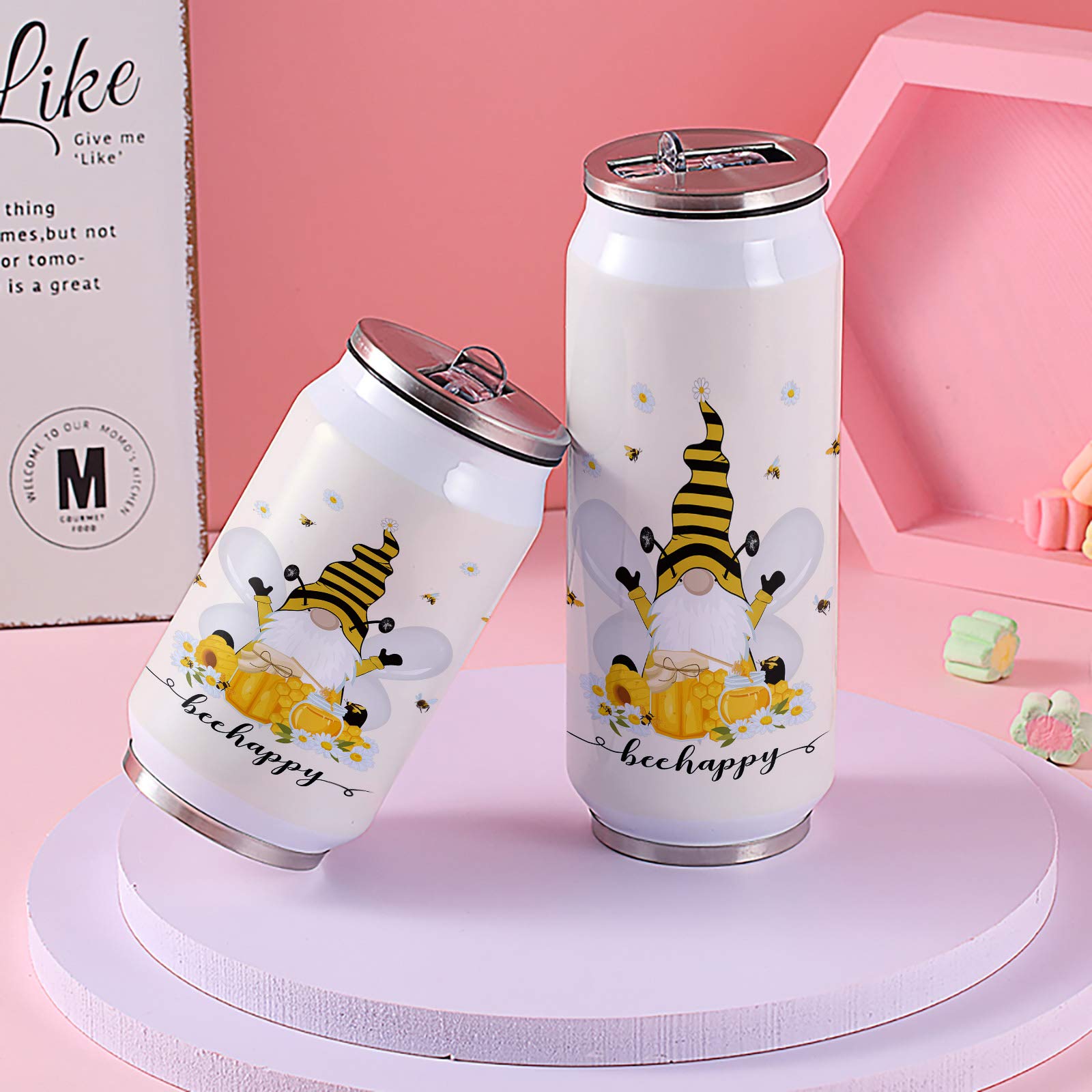 10oz Stainless Steel Tumbler with Lid & Straw - Double Wall Vacuum Insulated Travel Mug, Cute Bee Gnome Design Water Bottle for Coffee, Tea & Beverages - Perfect for Adults & Kids, Office, Gym, Hiking & Outdoor Activities