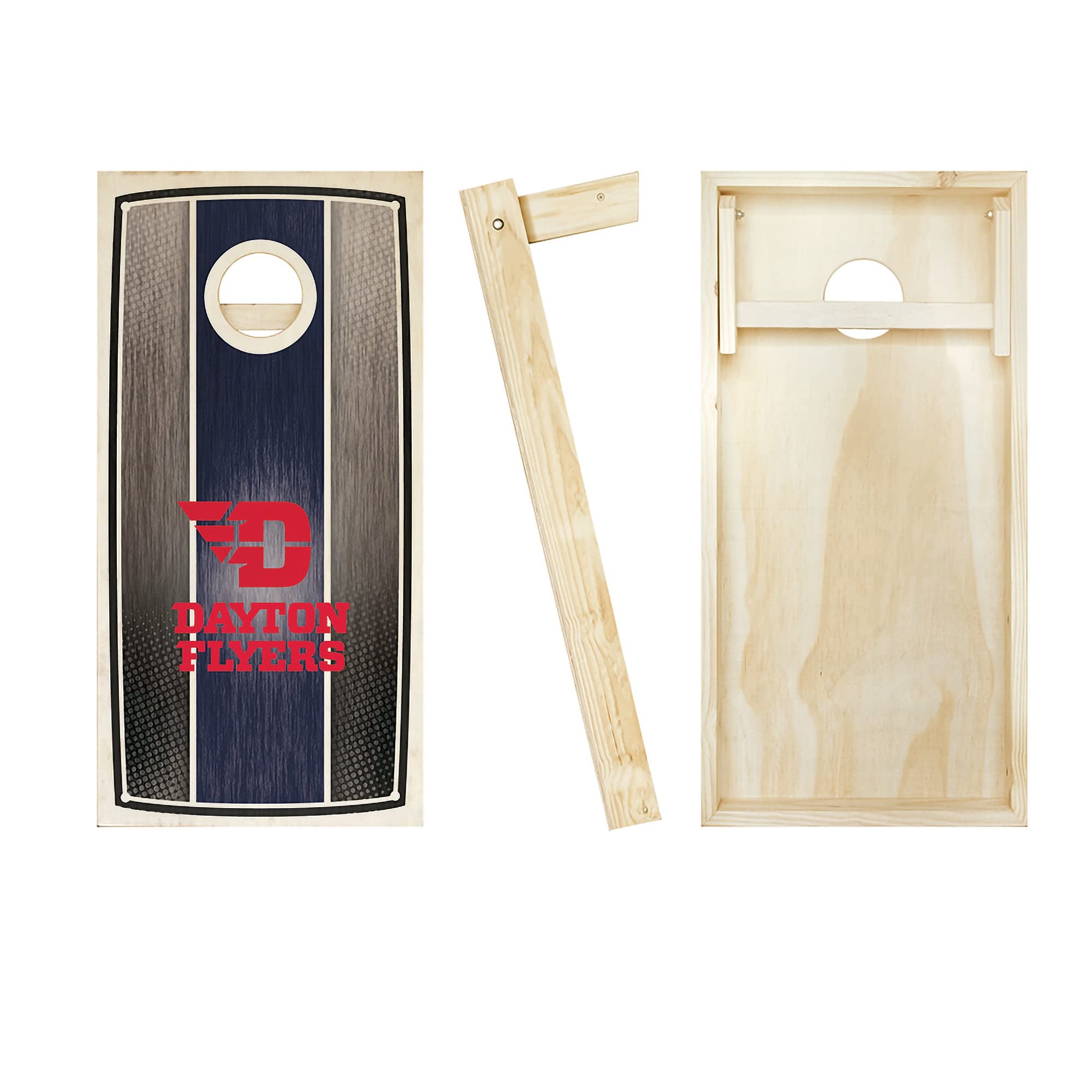 Premium Dayton Stained Stripe Cornhole Game Set - 2 Regulation-Sized Boards & 8 Custom Team Logo Bags | Outdoor Lawn Games, Tailgate Parties, Backyard BBQs, and Family Gatherings