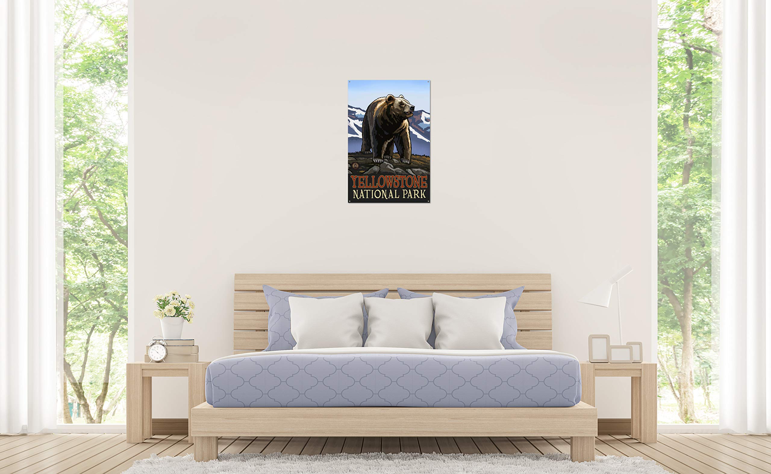 Grizzly Bear Walking Metal Art Print - Yellowstone National Park Wildlife Wall Decor - 11.5x17.5 Inch Travel Artwork by Paul A. Lanquist - Perfect for Home, Office & Cabin Decor