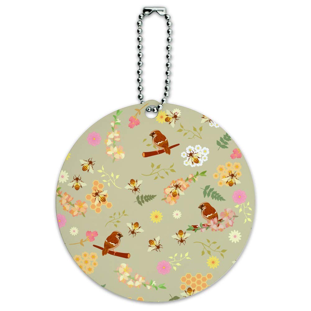 Stylish Birds and Bees Pattern Round Luggage ID Tag - Durable Suitcase Name Tag for Travel Bags, Carry-Ons & Backpacks (Perfect for Airports, Vacations & Business Trips)