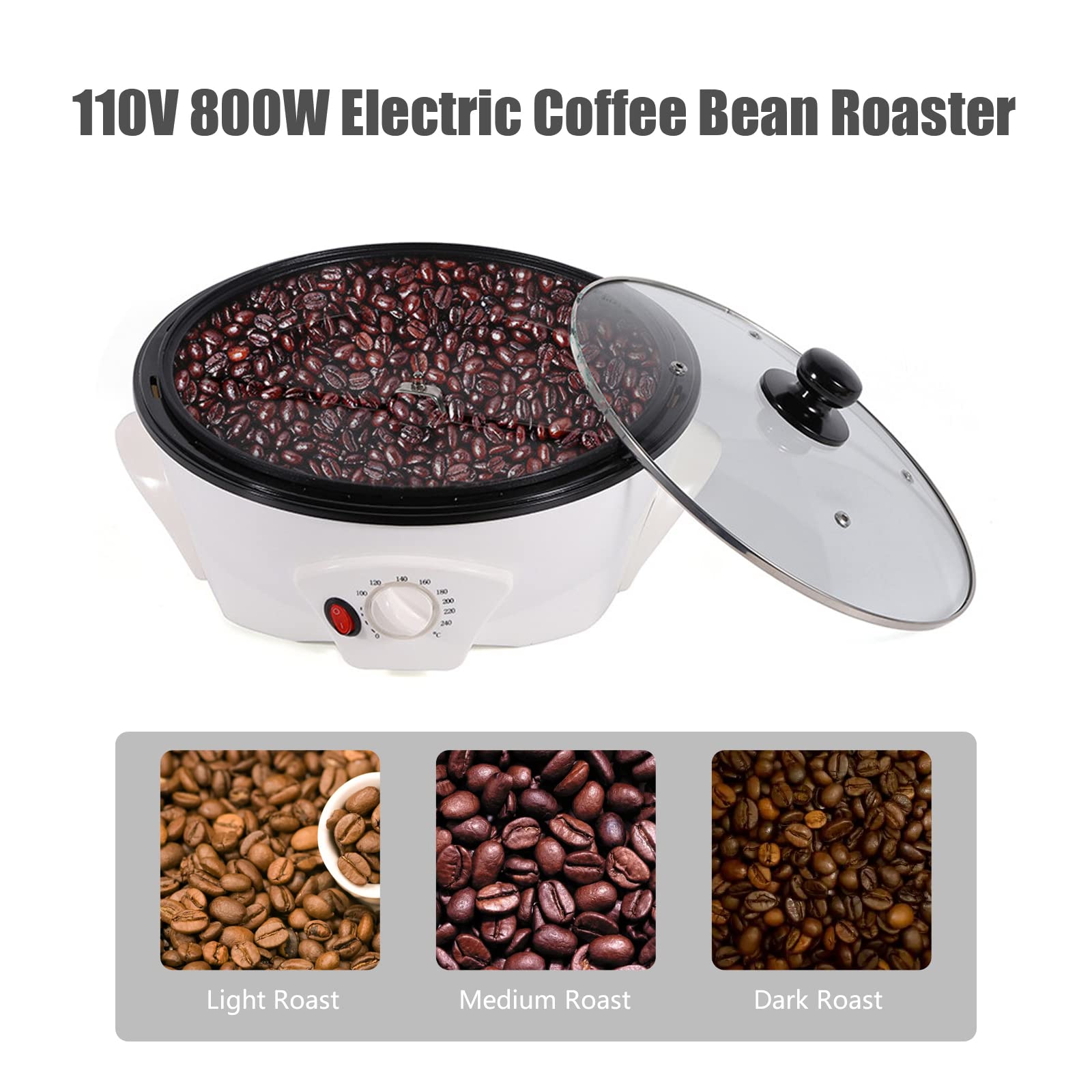 110V 800W Electric Coffee Roaster Machine for Home Use - 500g Capacity Coffee Bean Roaster for Coffee Lovers | Perfect for Fresh Roasting at Home, Gifts, and Small Coffee Shops