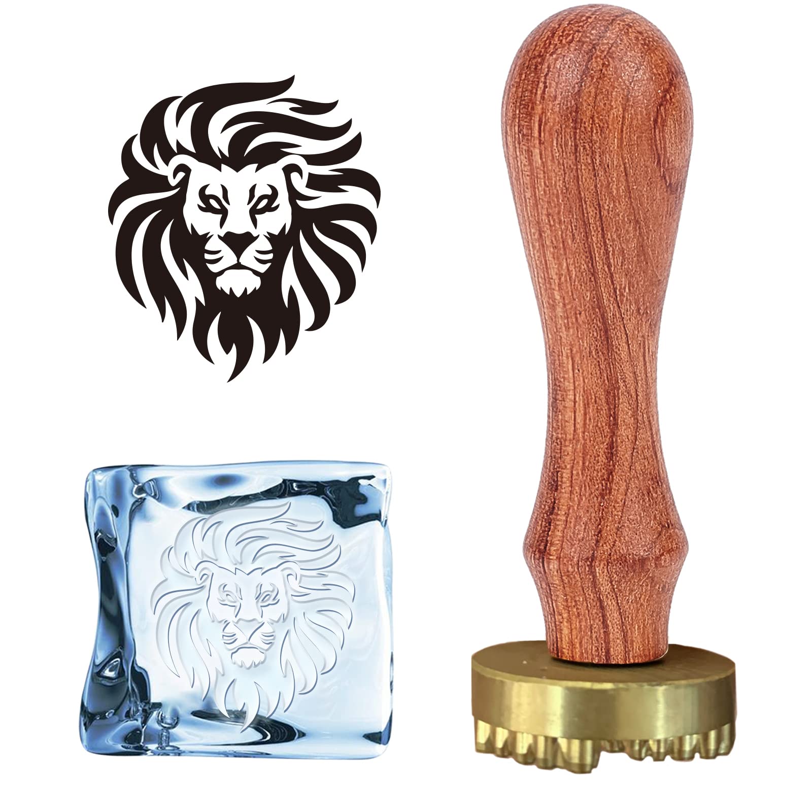 Premium Lion Wax Seal Stamp for Whiskey & Cocktails - CRASPIRE Ice Branding Stamp with Removable Brass Head, Wood Handle & Velvet Pouch - Perfect for Bourbon, Mojito, Bar Decor & DIY Crafting - Ideal for Home Bars, Parties & Gift Giving