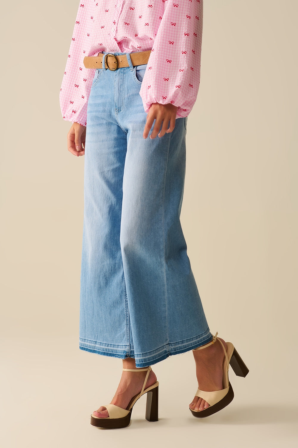 Women's High Waist Wide Leg Distressed Light Wash Jeans - Casual & Comfortable for Everyday Wear, Office, and Outings