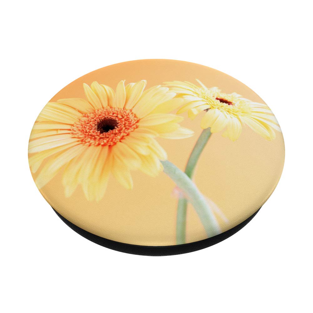 Yellow Daisy Floral PopSockets Grip & Stand for iPhone, Samsung, iPad - Phone Holder with Orange Flower Background - Perfect Gift for Women, Girls, Spring Decor
