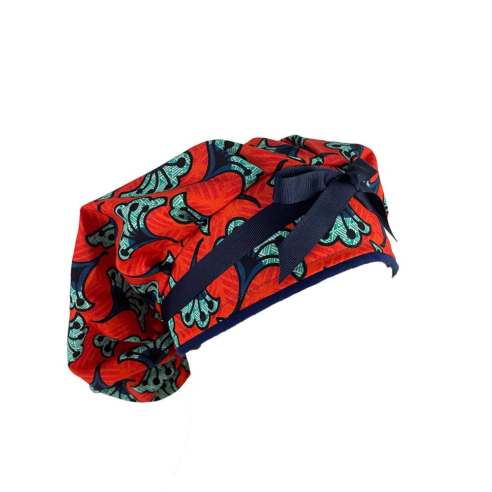 Black History Month Orange Floral Bouffant Medical Scrub Cap with Sweatband - Unisex Surgical Hat for Doctors & Nurses - Ponytail-Friendly Design for Healthcare Professionals - Perfect for Hospitals, Clinics & Medical Offices