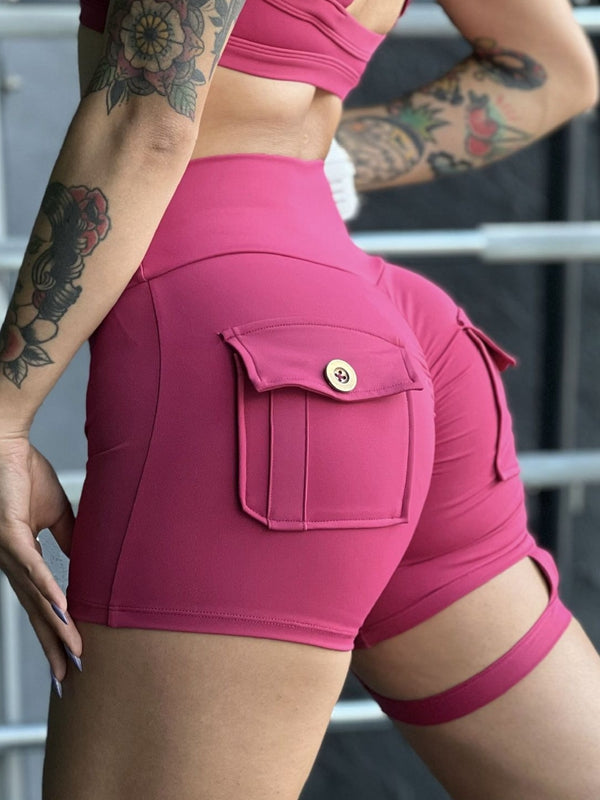 ZASUWA Women's High Waist Scrunch Butt Lifting Workout Shorts with Cut Out Design & Cargo Pockets - Gym, Running, Yoga & Summer Fashion