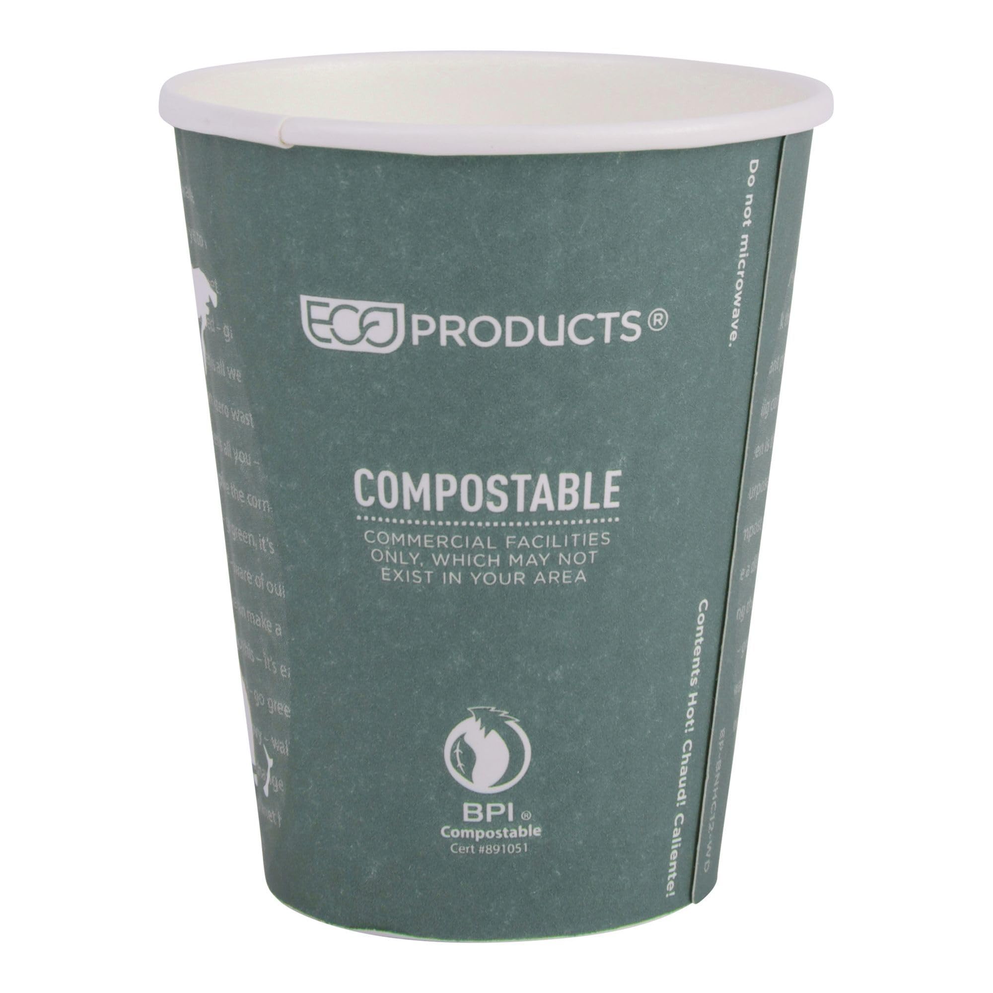 ECO PRODUCTS Compostable Disposable 12oz Coffee Cups - 600 Count Case, Double-Wall Insulated Hot Paper Cups with Plant-Based PLA Lining (No Sleeves Needed) | Biodegradable, Sustainable Coffee Cups for Offices, Cafés & Eco-Friendly Events