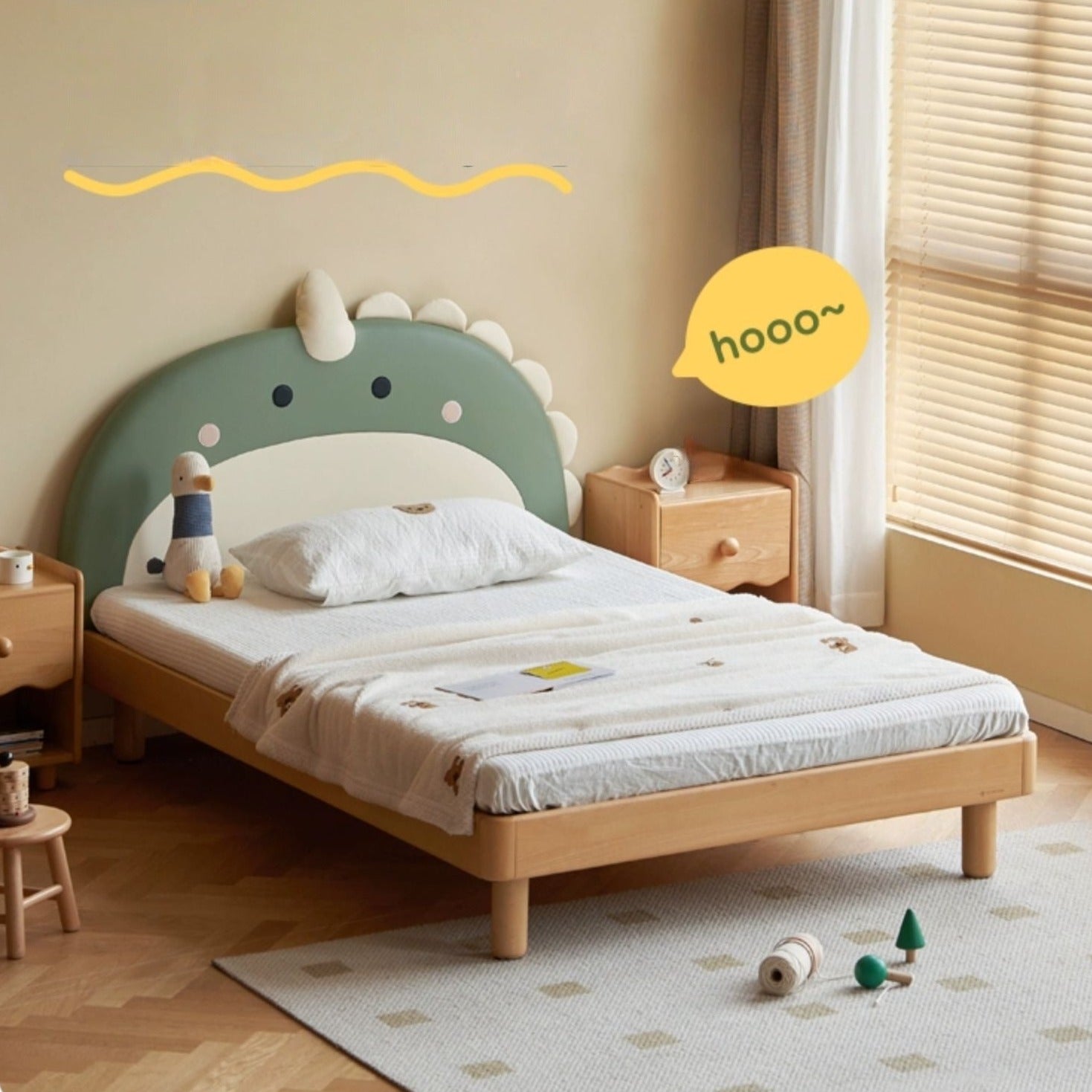 Organic Leather Kids Dinosaur Bed - Cartoon Themed Toddler Bed for Boys & Girls | Perfect for Nursery, Bedroom Decor and Playroom Fun