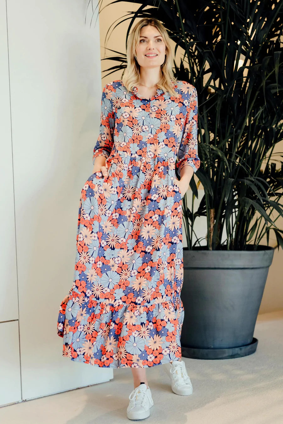 Lauren Maxi Smock Dress - Retro Floral Print Long Casual Dress for Women | Perfect for Summer Outfits, Beach Vacations & Boho Style