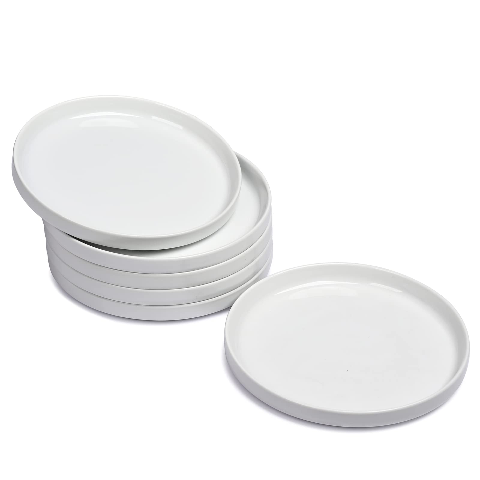 WishDeco 6-Piece White Ceramic Side Plates Set - 7 Inch Small Dessert Plates for Cake, Salad, Tapas, Appetizers - Microwave & Dishwasher Safe - Perfect for Dinner Parties, Tea Time & Casual Dining