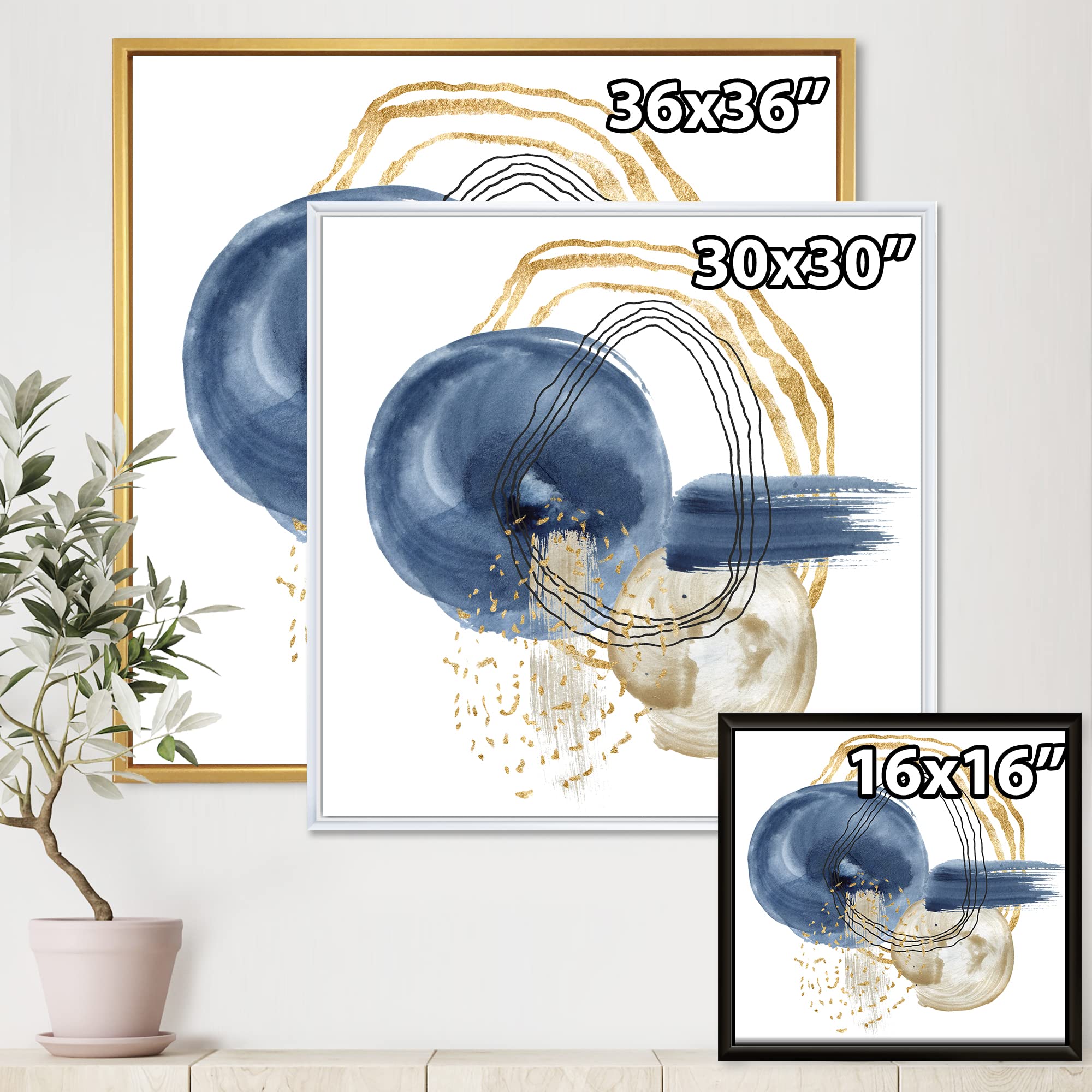 Abstract Dark Blue Gold & Black Underwater Life Canvas Wall Art - Modern Framed Painting for Living Room, Bedroom & Office Decor