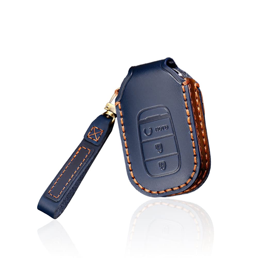 Premium Cowhide Leather Car Key Fob Cover Case for Honda 11th Gen Civic (2022-2023) & Accord (2022-2023) - Custom Remote Key Protector with Keychain (Blue, 3 Buttons) | Durable Protection & Stylish Accessory for Everyday Use
