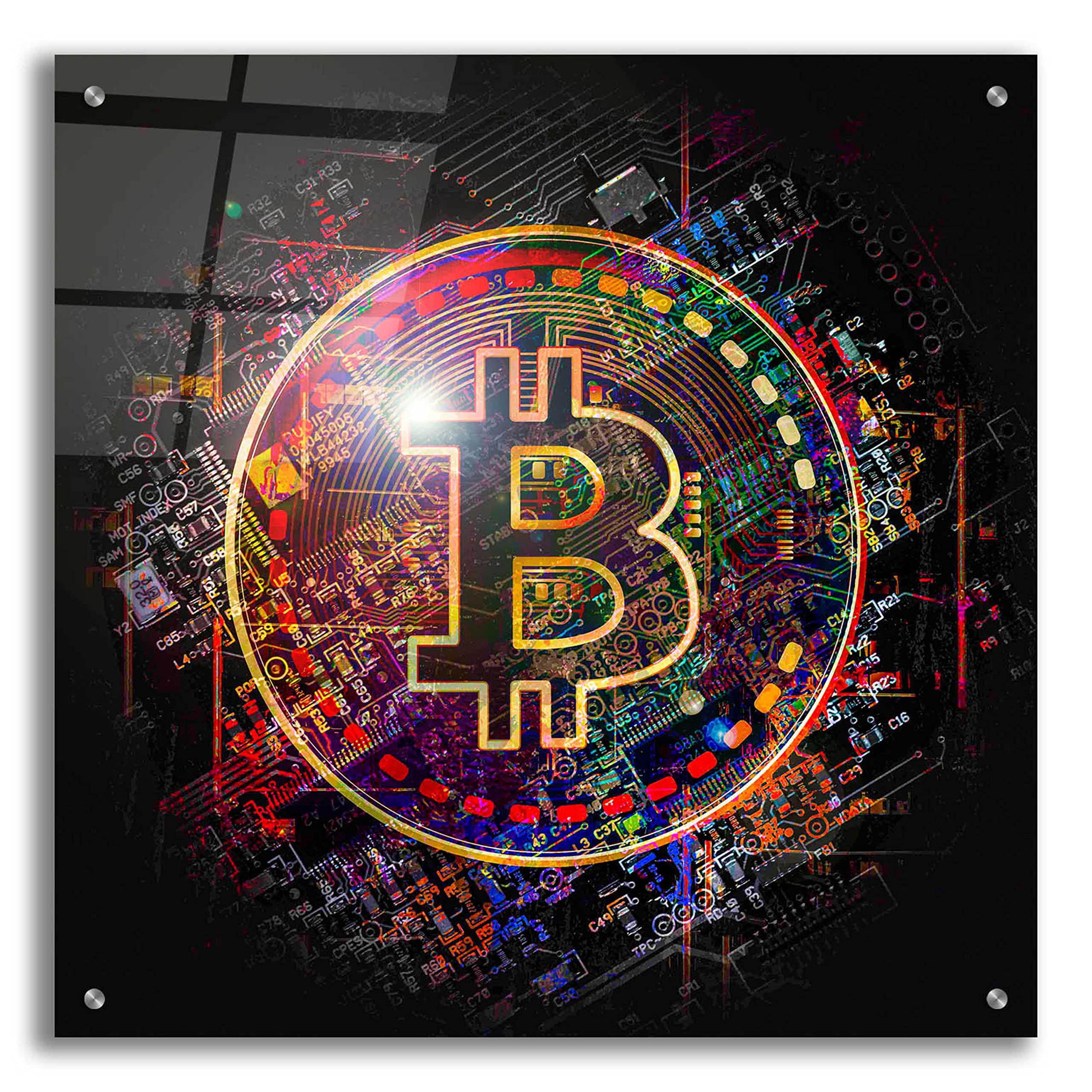 Bitcoin Art Portfolio - 24x24 Inch Acrylic Glass Wall Decor for Modern Home & Office | Cryptocurrency Themed Painting for Living Room, Bedroom or Workspace