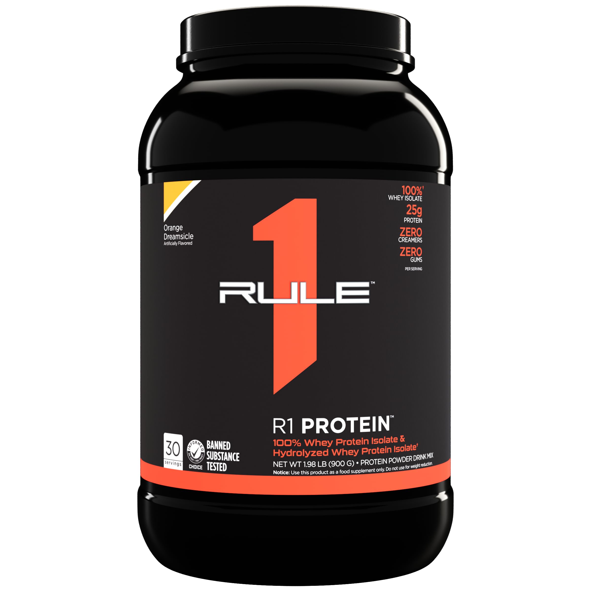 Rule One Proteins R1 Protein Powder - 25g Fast-Acting, Super-Pure 100% Whey Isolate & Hydrolysate with 6g BCAAs (2lb, Orange Dreamsicle Flavor) for Post-Workout Recovery & Muscle Growth