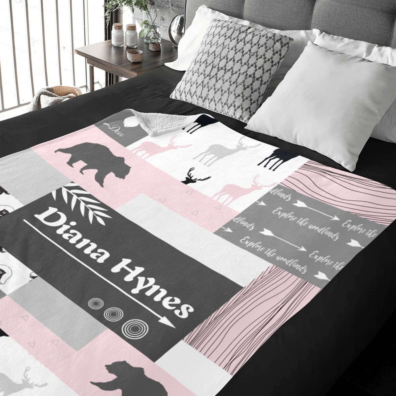 Personalized Name Blanket with Woodland Animals - Custom Fleece Flannel Blanket for Baby, Kids, Boys & Girls | Unique Baby Shower Gift, Nursery Decor & Cozy Cuddle Blanket for Bedtime, Travel & Playtime