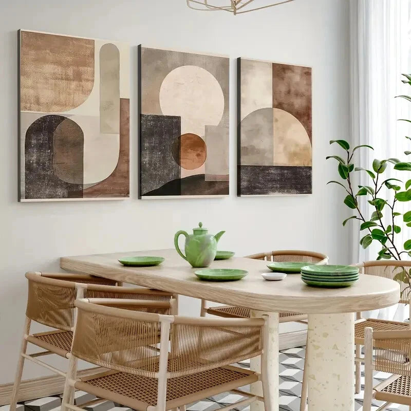 3-Piece Abstract Beige Brown Geometric Wall Art Set - Framed Canvas Prints 40x60cm | High Quality Australian Made | Ready to Hang | Perfect for Living Room, Bedroom & Office Decor
