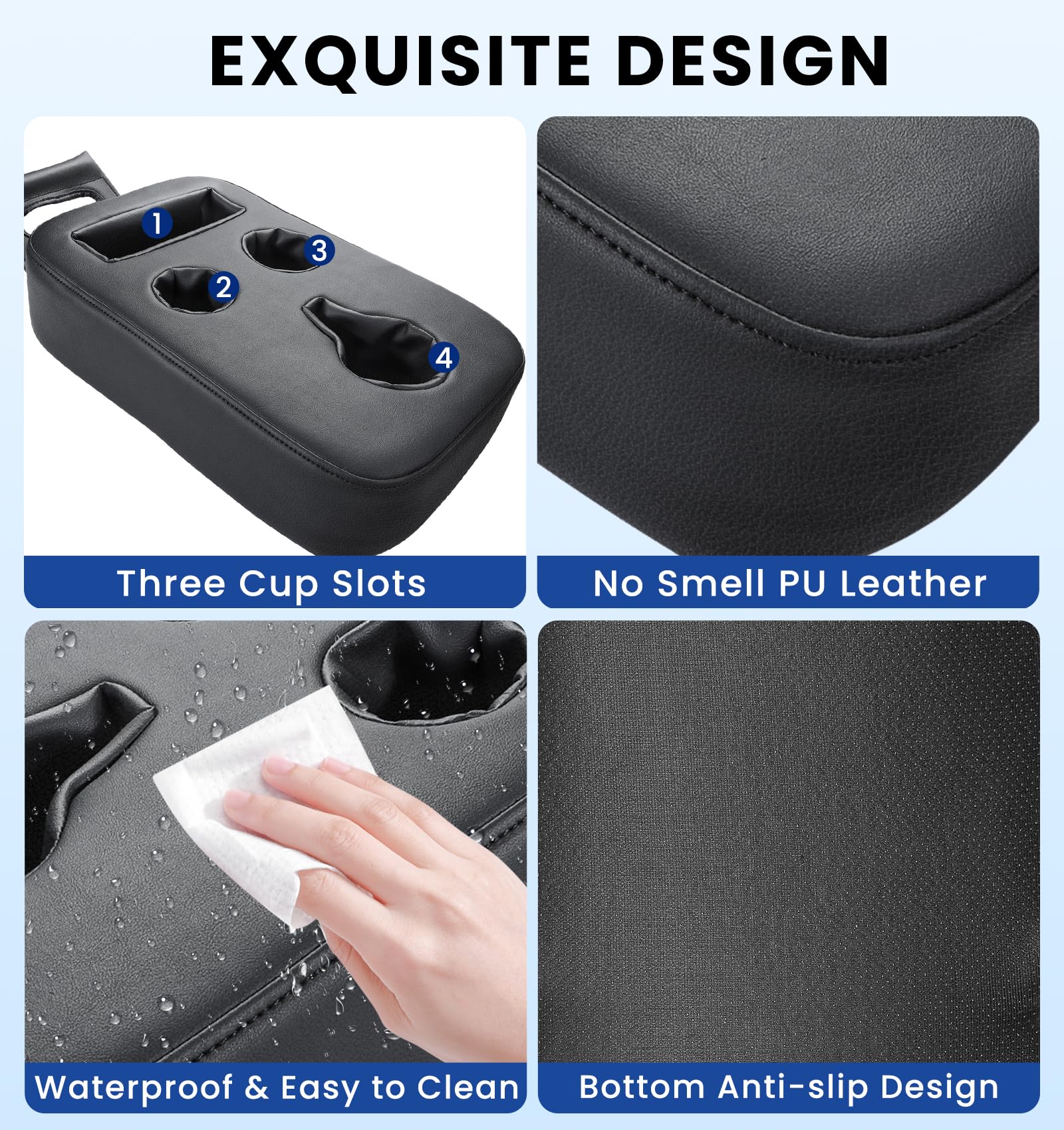 Premium Car Cup Holder Organizer - Back Seat PU Leather Drink Tray for Vehicles (Trucks, SUVs, Minivans, RVs) with Snack & Remote Storage - Perfect for Road Trips, Camping & Family Travel