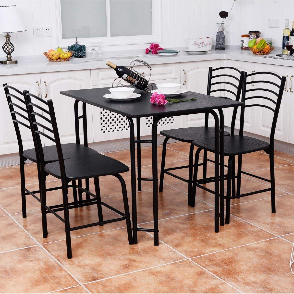 5-Piece Dining Table Set for 4 - Modern Rectangular Wooden Top & Metal Legs Breakfast Nook Furniture - Perfect for Small Spaces, Apartments & Family Meals