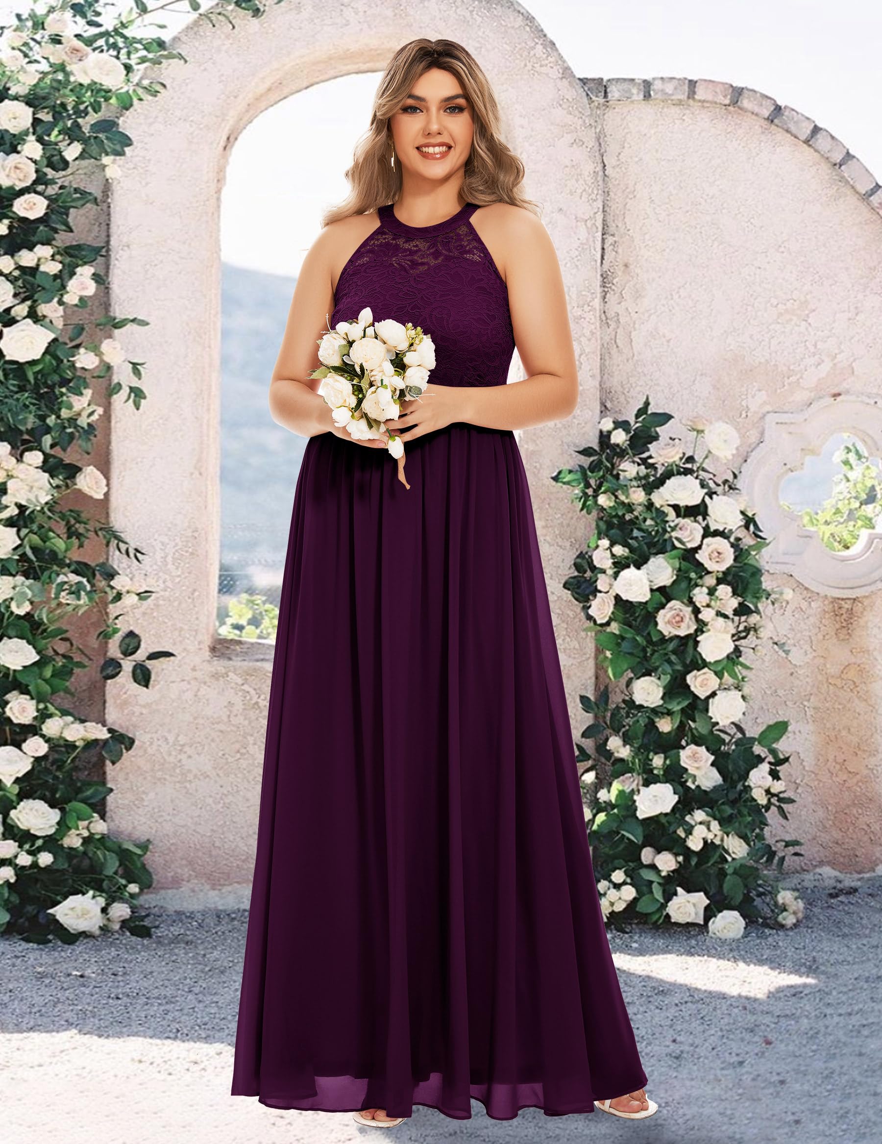 Wedtrend Women's Formal Prom Dress - Elegant Halter Neck Long Gown with Floral Lace for Bridesmaid, Evening Party, Wedding Guest & Special Occasions