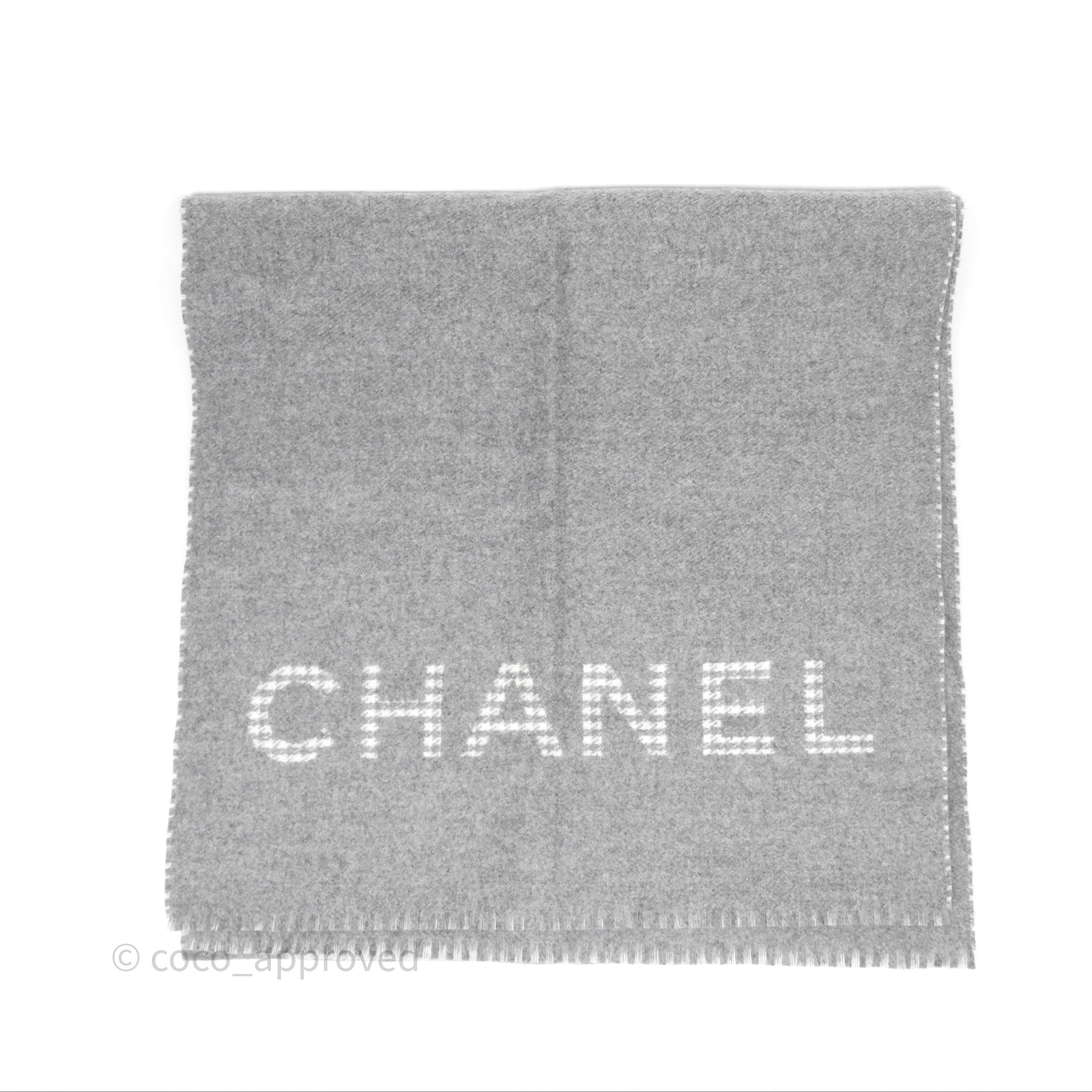 Chanel CC Reversible Cashmere Scarf - Grey & White 23B Collection | Luxury Winter Fashion Accessory for Women | Perfect for Gifts, Parties & Cold Weather