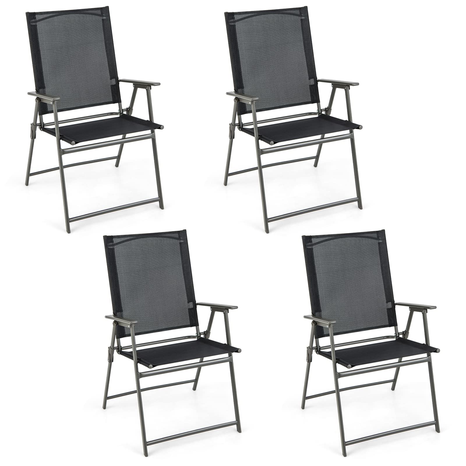 Giantex 4-Piece Patio Folding Chairs Set - Rustproof Metal Frame Outdoor Lawn Chairs for Porch, Deck, Garden, Backyard & Camping - Perfect for Picnics, BBQs, and Outdoor Relaxation