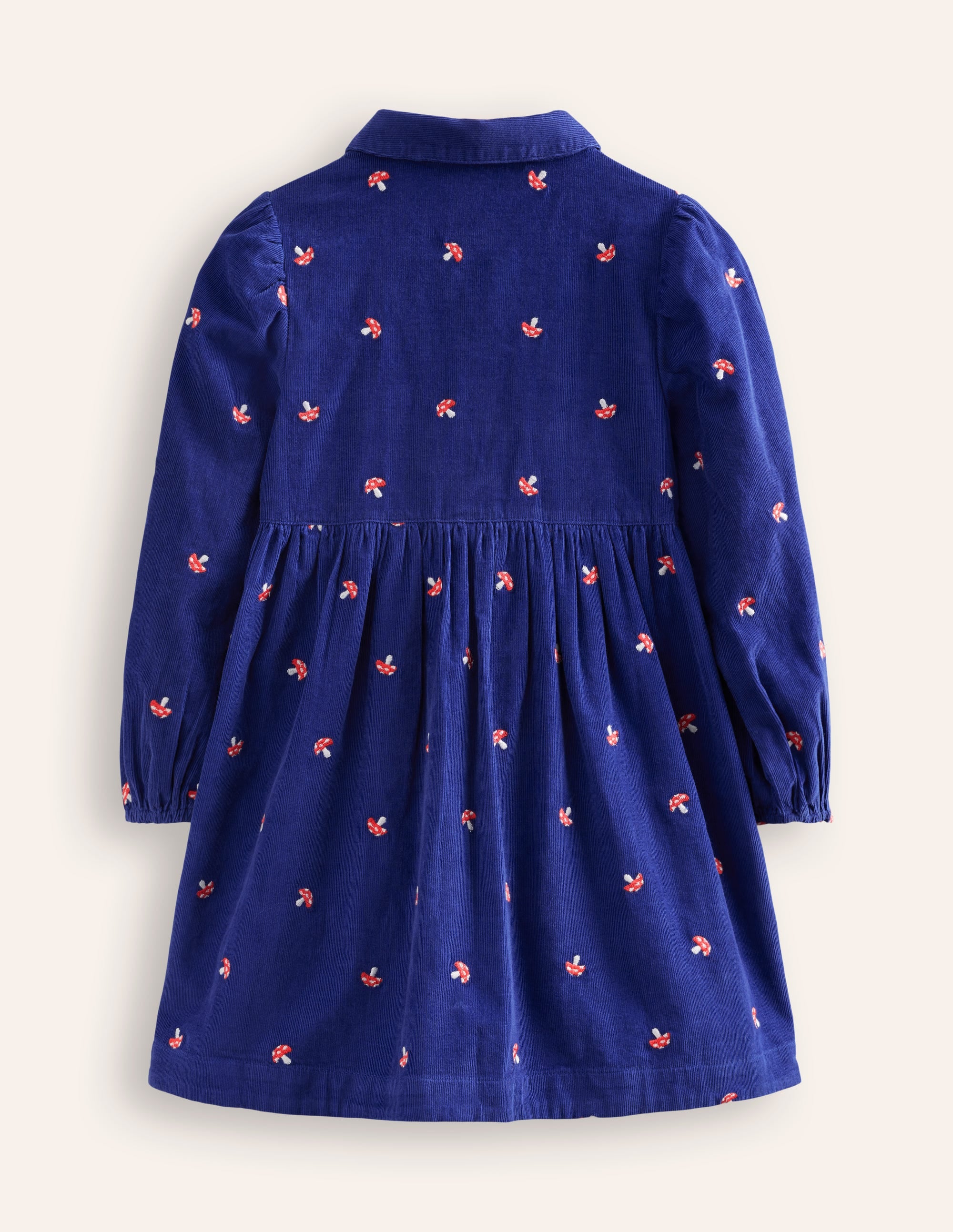 Aubrey Puff Sleeve Shirt Dress with Sapphire Toadstool Embroidery - Women's Floral Embroidered Casual Summer Dress for Beach, Vacation & Everyday Wear