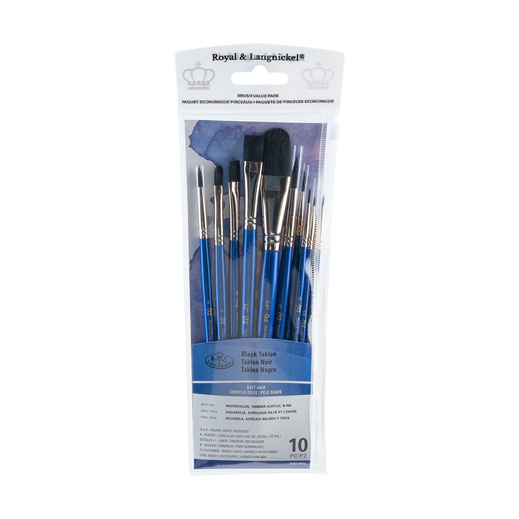 10 Pack Black Taklon Paint Brushes - Round & Wash Brushes for Acrylic, Watercolor & Oil Painting - Perfect for Artists, Beginners & DIY Crafts