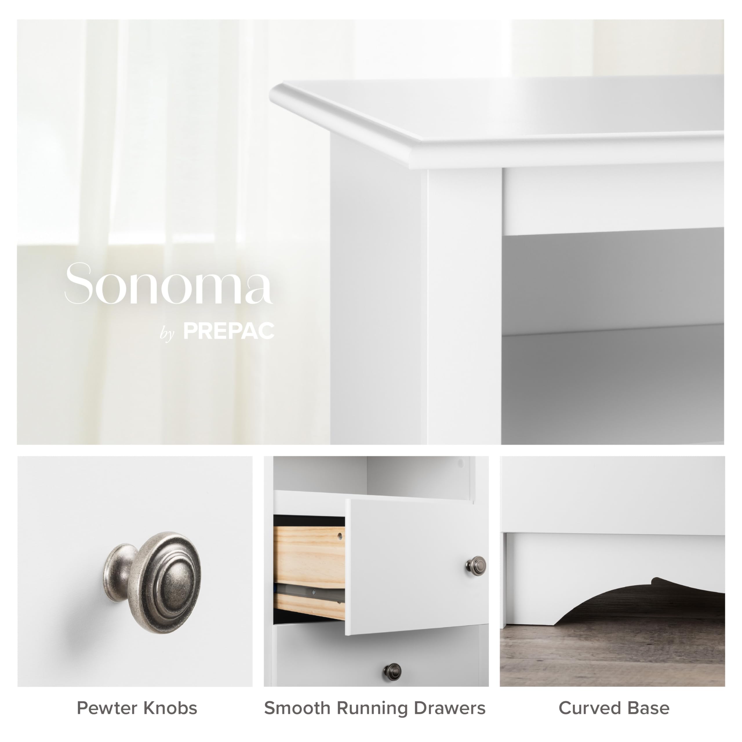 Prepac Sonoma 6-Drawer Tall Dresser for Bedroom - White Wooden Chest of Drawers for Clothes Storage & Organization (19