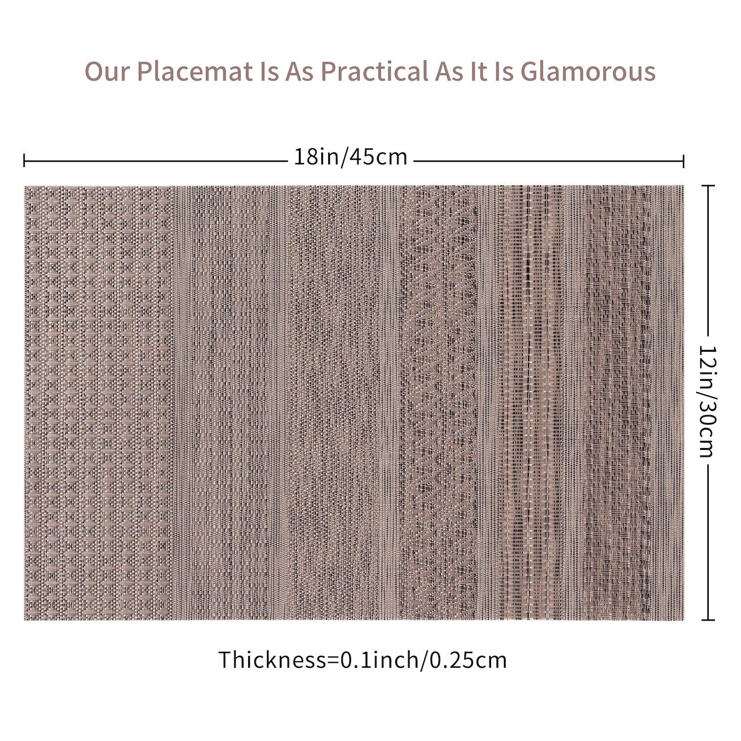 Premium Heat-Resistant & Stain-Resistant PVC Placemats Set of 6 - Non-Slip Woven Vinyl Table Mats for Kitchen Dining, Washable & Durable Brown Placemats - Perfect for Everyday Meals, Dinner Parties & Holiday Gatherings