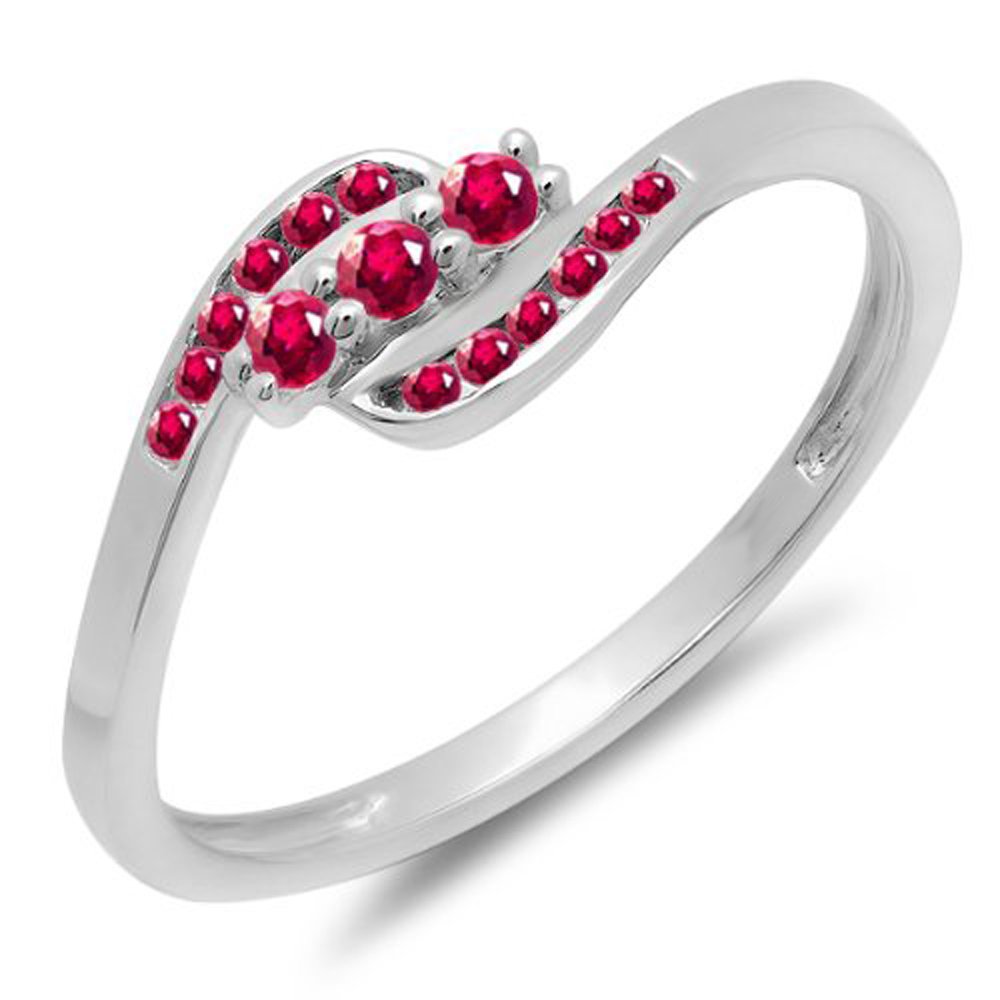 14K White Gold 0.25 Carat Ruby and Diamond Women's Anniversary Promise Wedding Ring - Elegant Gift for Wife, Engagement, Valentine's Day