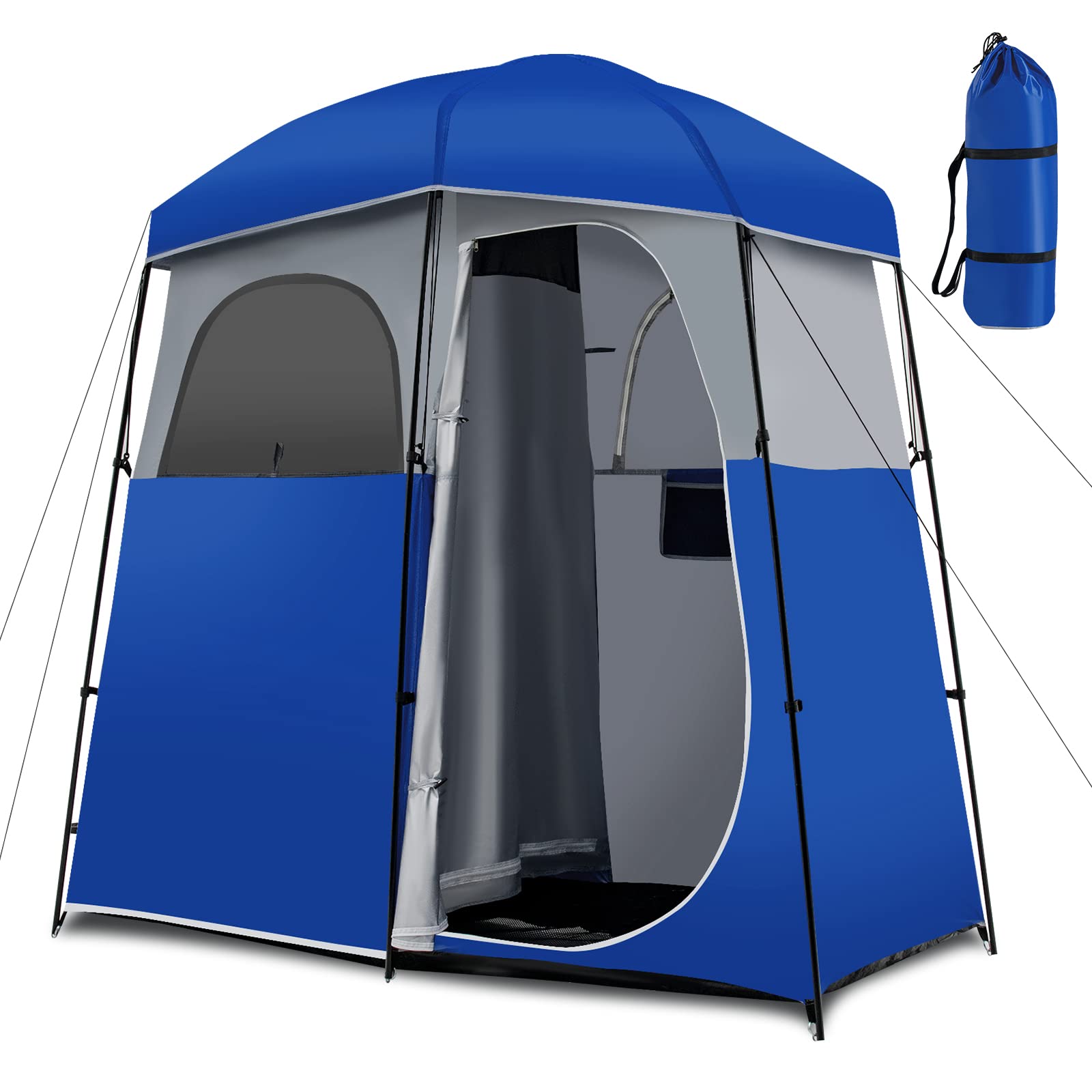 Tangkula Double Room Shower Tent - Extra Large Privacy Changing Tent for Camping with Floor & Removable Rain Fly | Portable Outdoor Shower Tent with Storage Bag | Perfect for Camping, Beach, Poolside & Outdoor Dressing