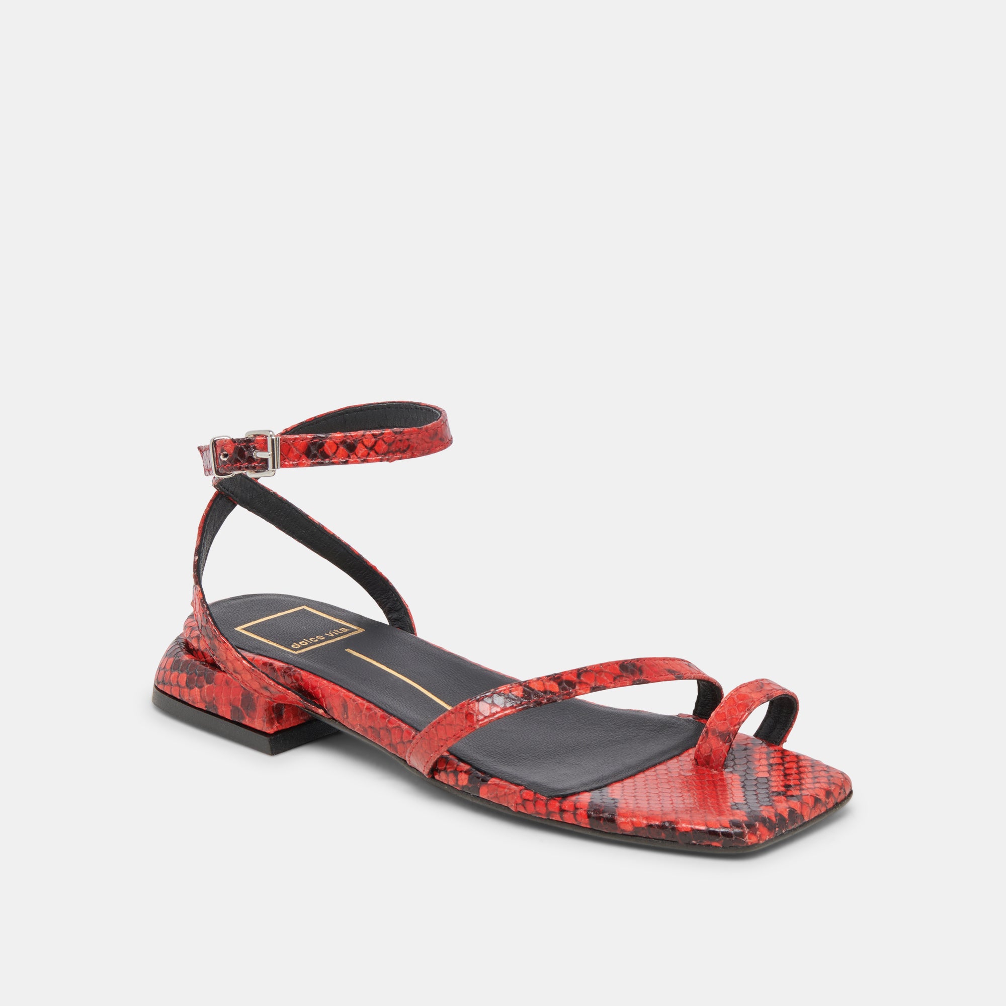 LEXI Women's Red Snake Embossed Sandals - Fashionable Comfortable Slide Sandals for Summer, Beach, and Casual Outings