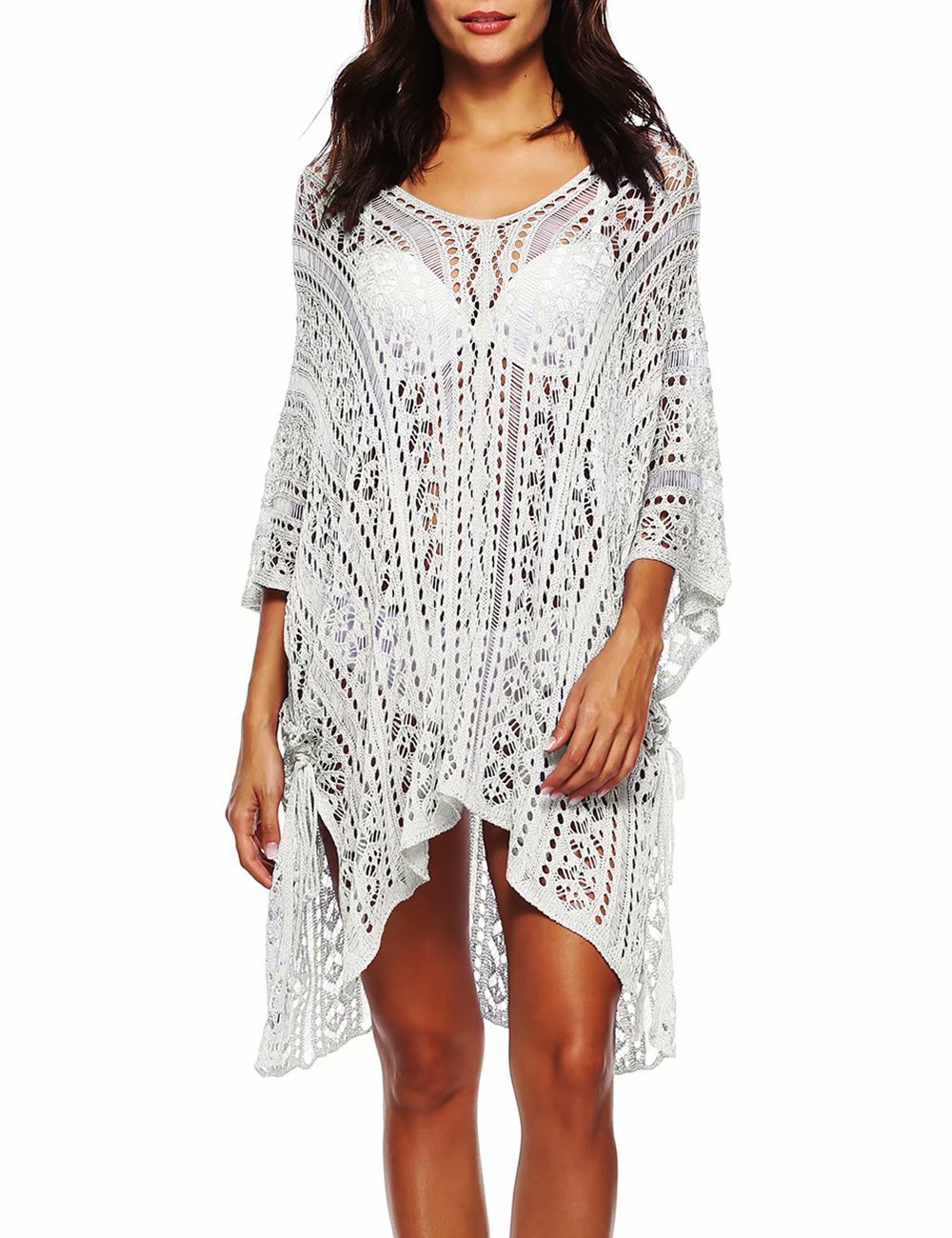 Women's Crochet V-Neck Swimsuit Cover Up - Batwing Bikini Beach Dress for Summer Vacation, Pool Party & Tropical Getaway