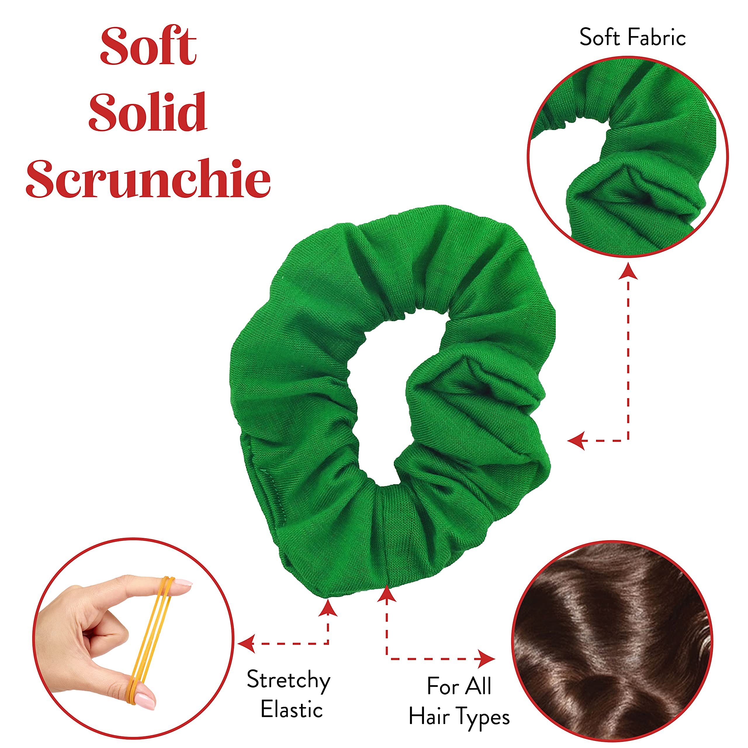 Green Solid Scrunchies Set of 2 - Eco-Friendly Hair Accessories for Everyday Style and Workouts