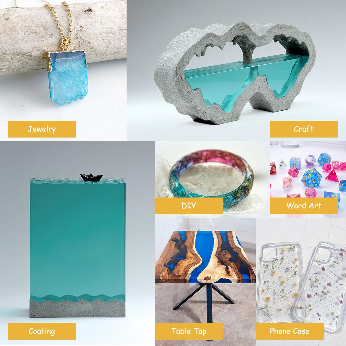Premium Epoxy Resin Kit - Crystal Clear, Non-Yellowing, Bubble-Free, Self-Leveling, 1:1 Mix Ratio for DIY Jewelry, Art Crafts, Woodworking & Resin Molds (17oz) - Perfect for Home Decor, Tabletop Coatings, and Creative Projects