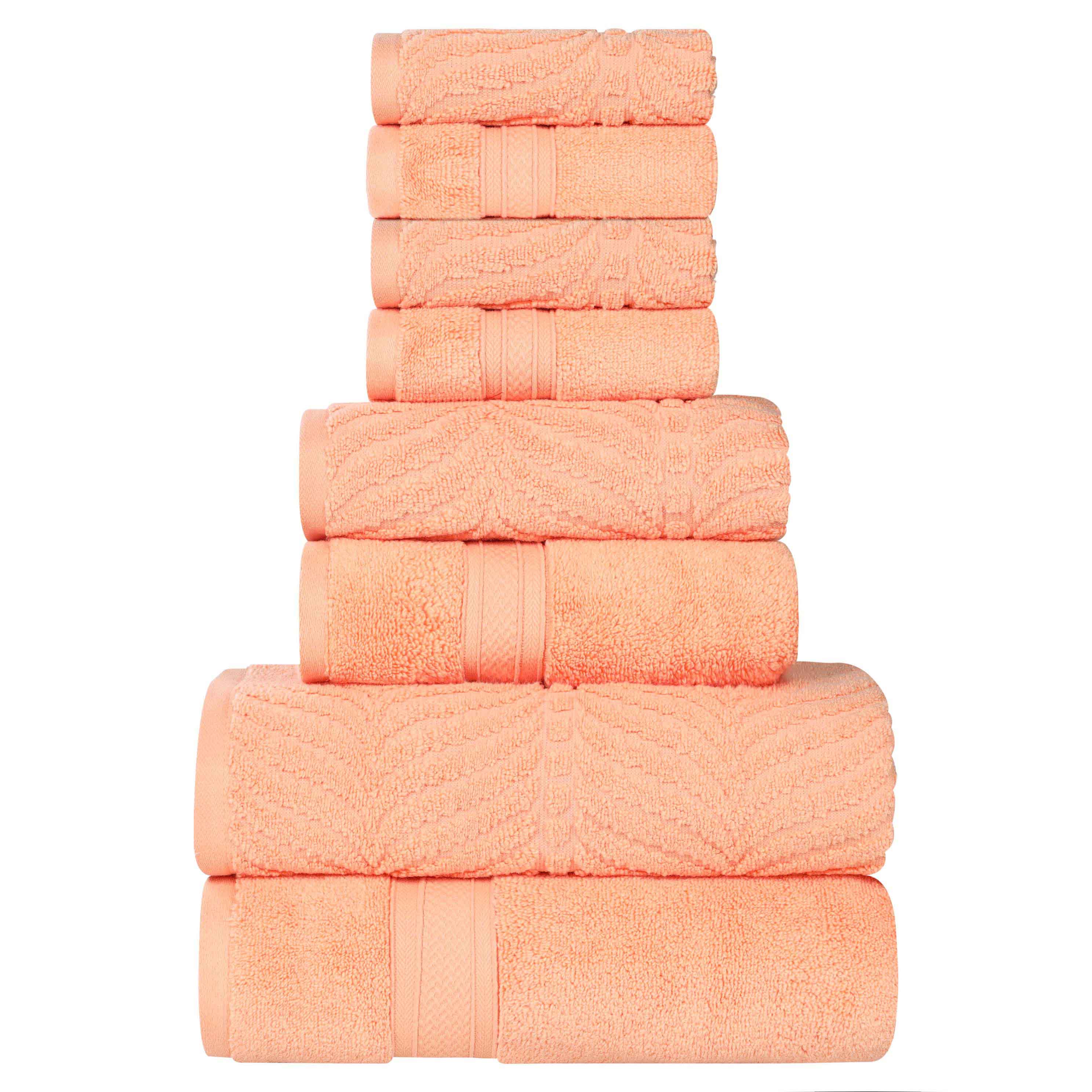 Premium 8-Piece Zero Twist Cotton Towel Set - Solid & Jacquard Chevron Design for Bath, Spa, and Luxury Home Decor