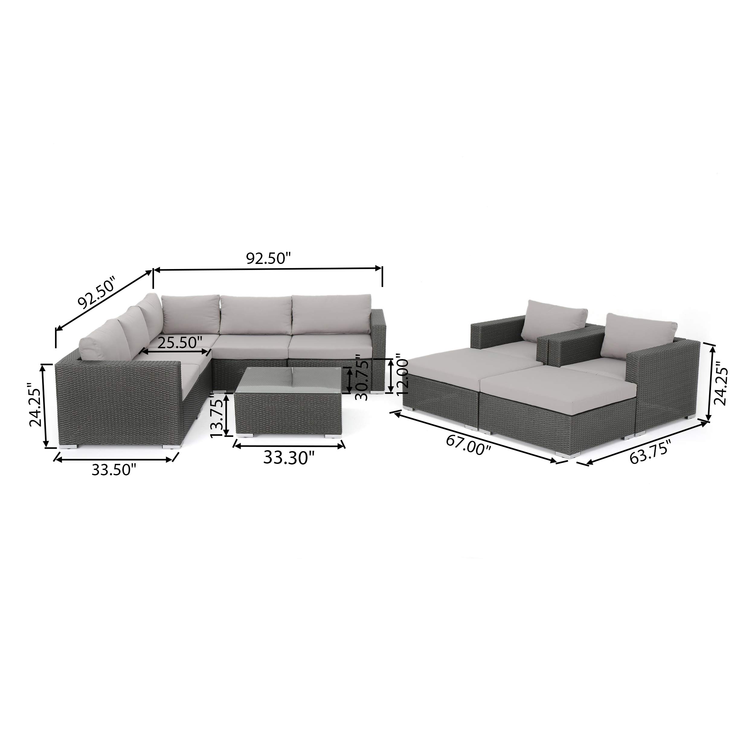 Outdoor 7-Seater Wicker Sectional Sofa with Aluminum Frame - Gray & Silver - Weather-Resistant Patio Furniture for Garden, Poolside & Backyard Relaxation