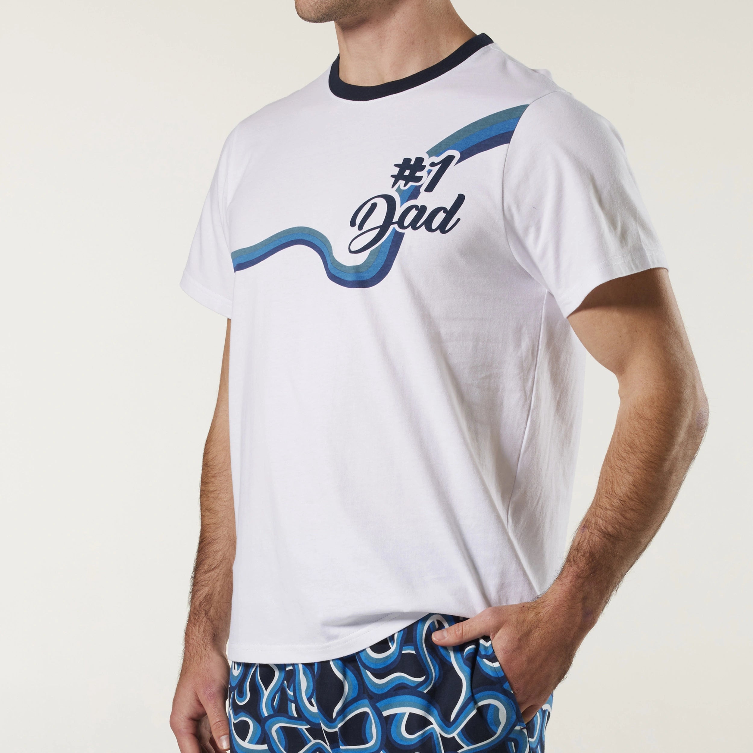 #1 Dad Men's Crew Neck Cotton Sleep Tee - Soft Comfortable White T-Shirt for Father's Day Gifts, Lounge Wear & Casual Outfits