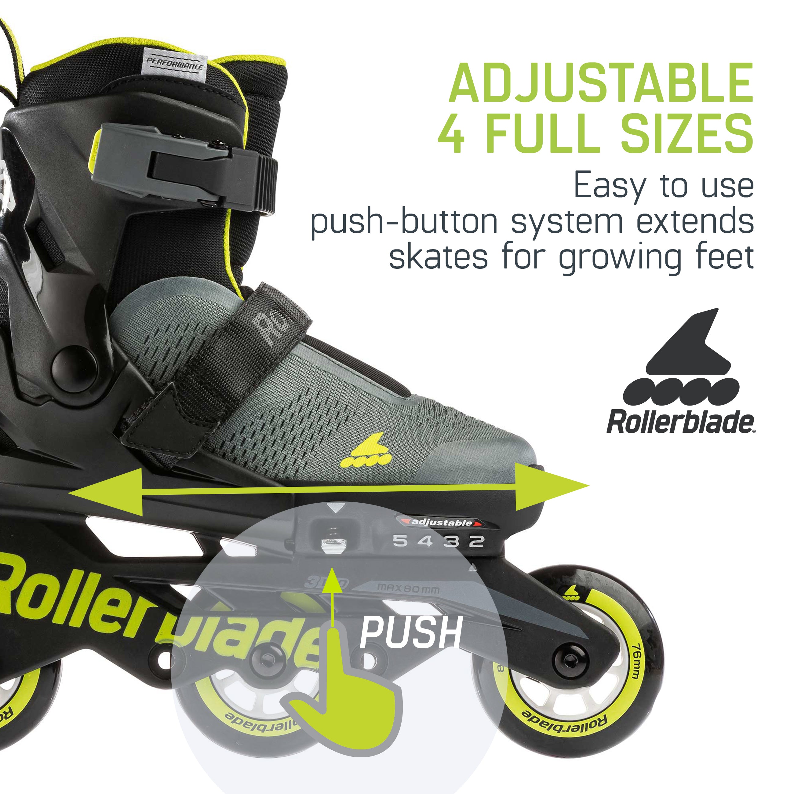 Rollerblade Microblade Free 3WD Inline Skates - Anthracite/Lime Color | 3-Wheel Design for Speed & Agility | Perfect for Urban Commuting, Fitness Skating & Outdoor Adventures